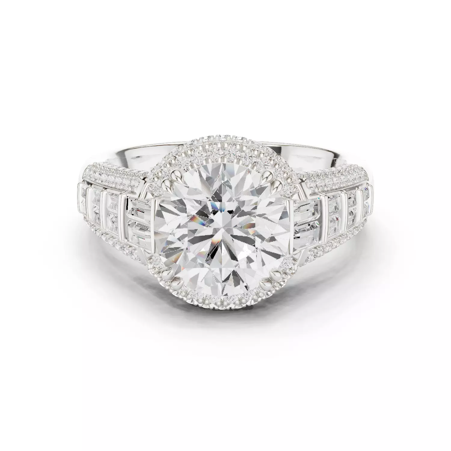 Round and Baguette Cut Diamond Wedding Ring 3DM STL Video 3D print model_14