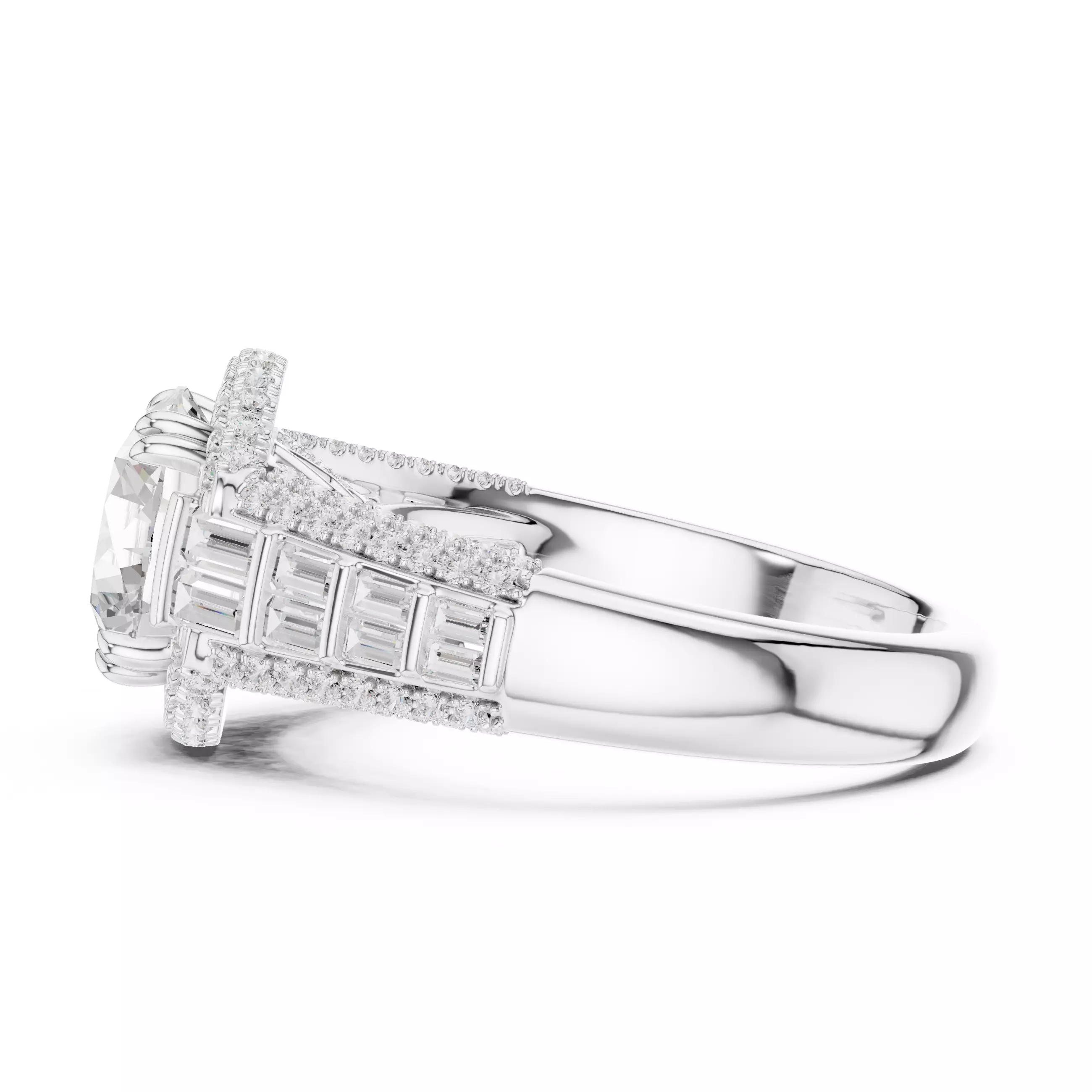 Round and Baguette Cut Diamond Wedding Ring 3DM STL Video 3D print model_11