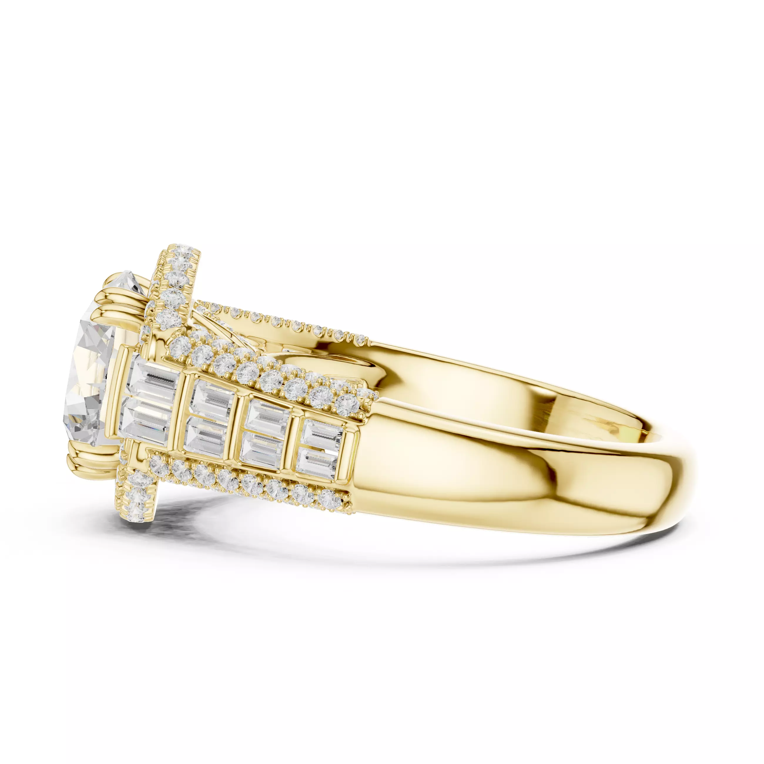 Round and Baguette Cut Diamond Wedding Ring 3DM STL Video 3D print model_8