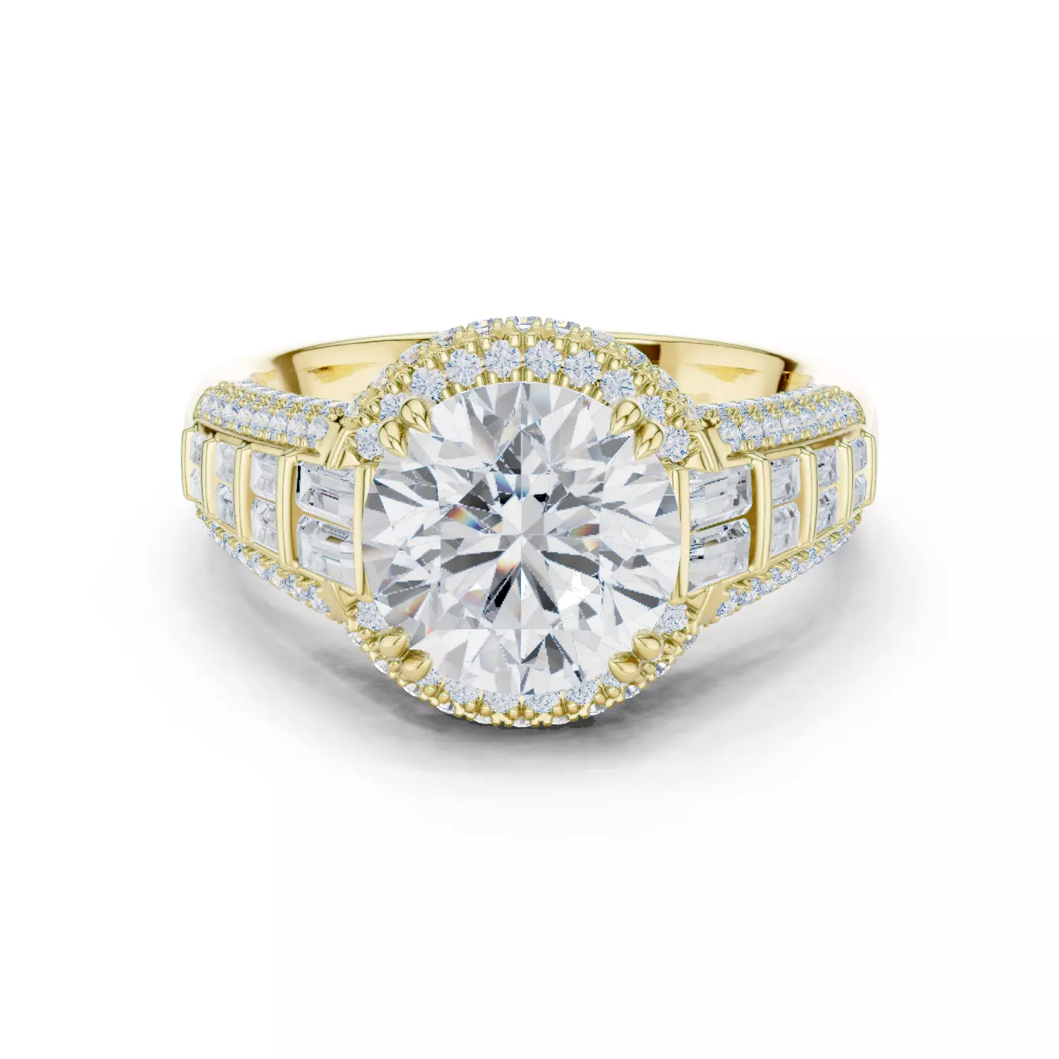 Round and Baguette Cut Diamond Wedding Ring 3DM STL Video 3D print model_13