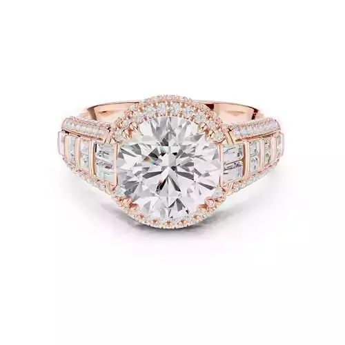 Round and Baguette Cut Diamond Wedding Ring 3DM STL Video 3D print model