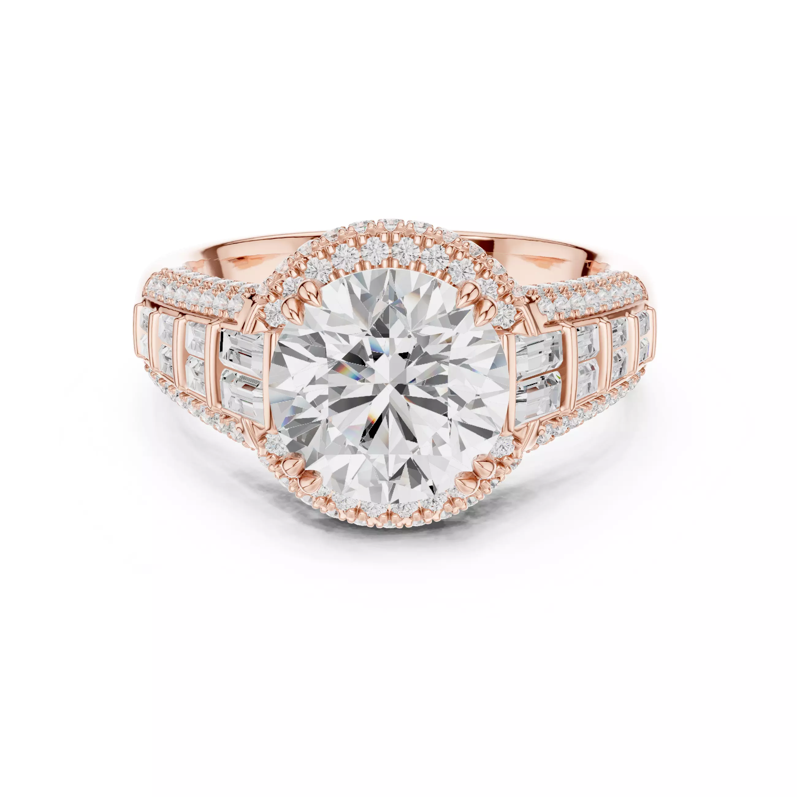 Round and Baguette Cut Diamond Wedding Ring 3DM STL Video 3D print model_0