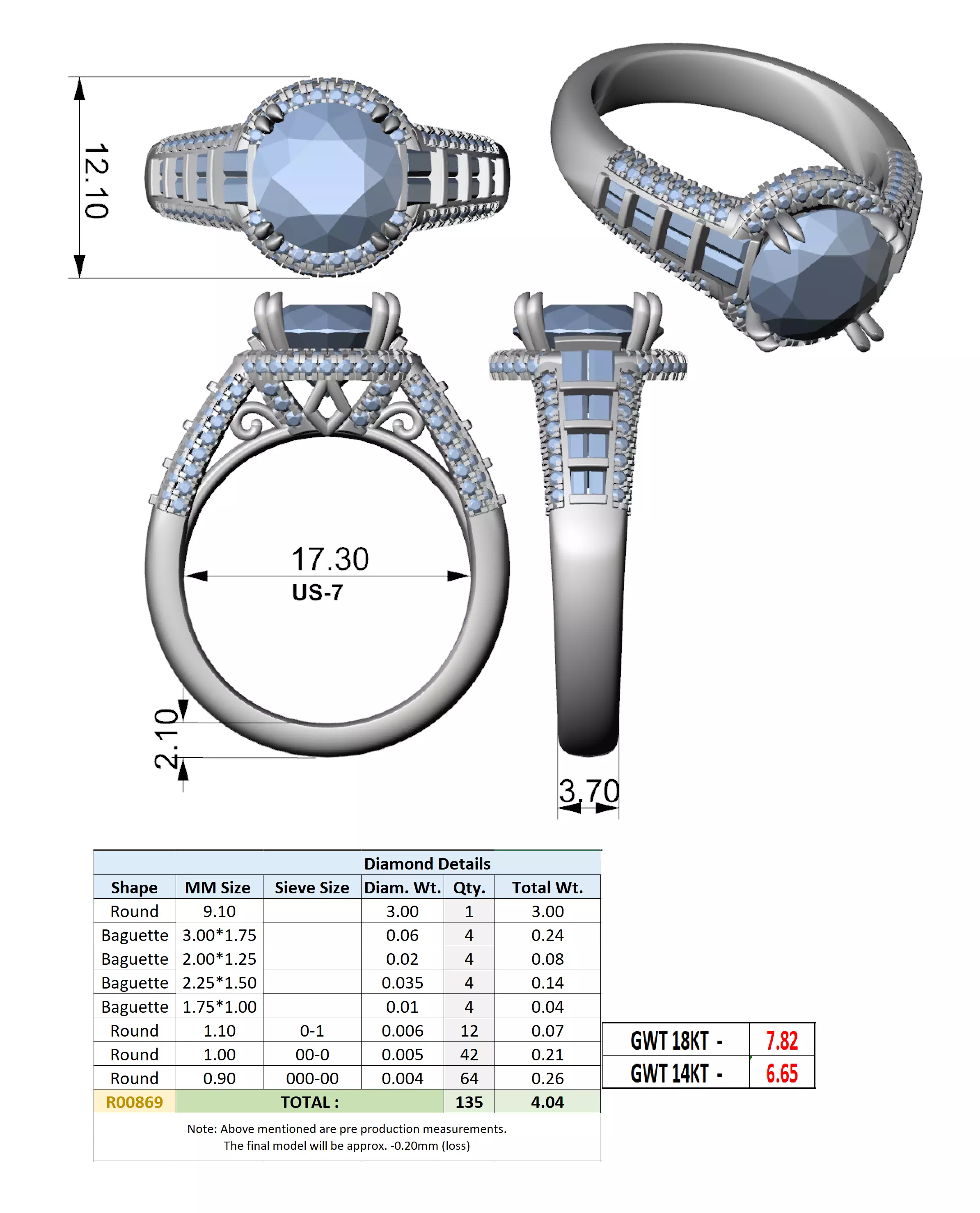 Round and Baguette Cut Diamond Wedding Ring 3DM STL Video 3D print model_15