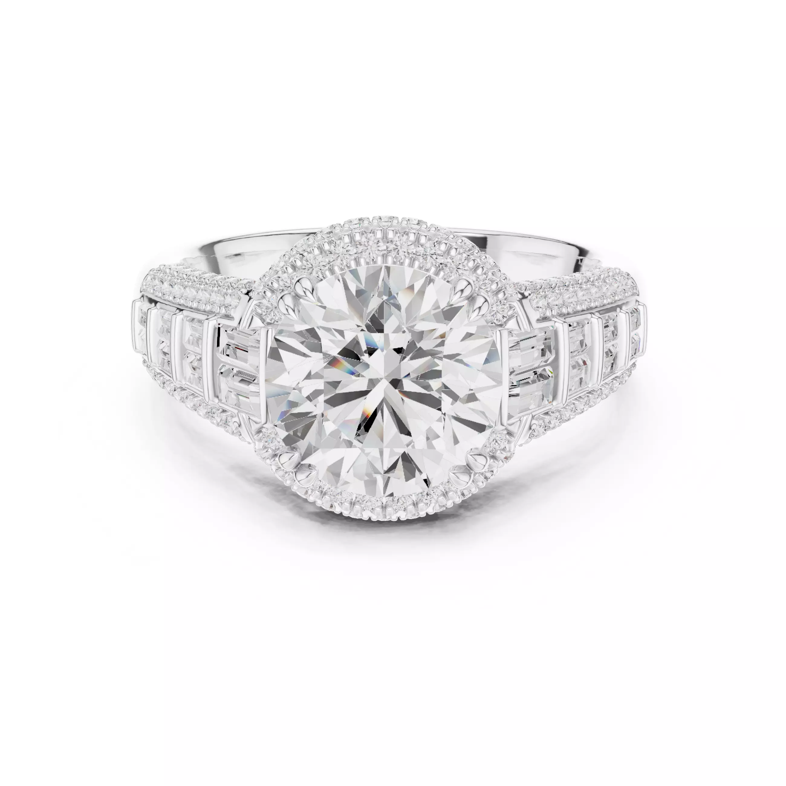 Round and Baguette Cut Diamond Wedding Ring 3DM STL Video 3D print model_2