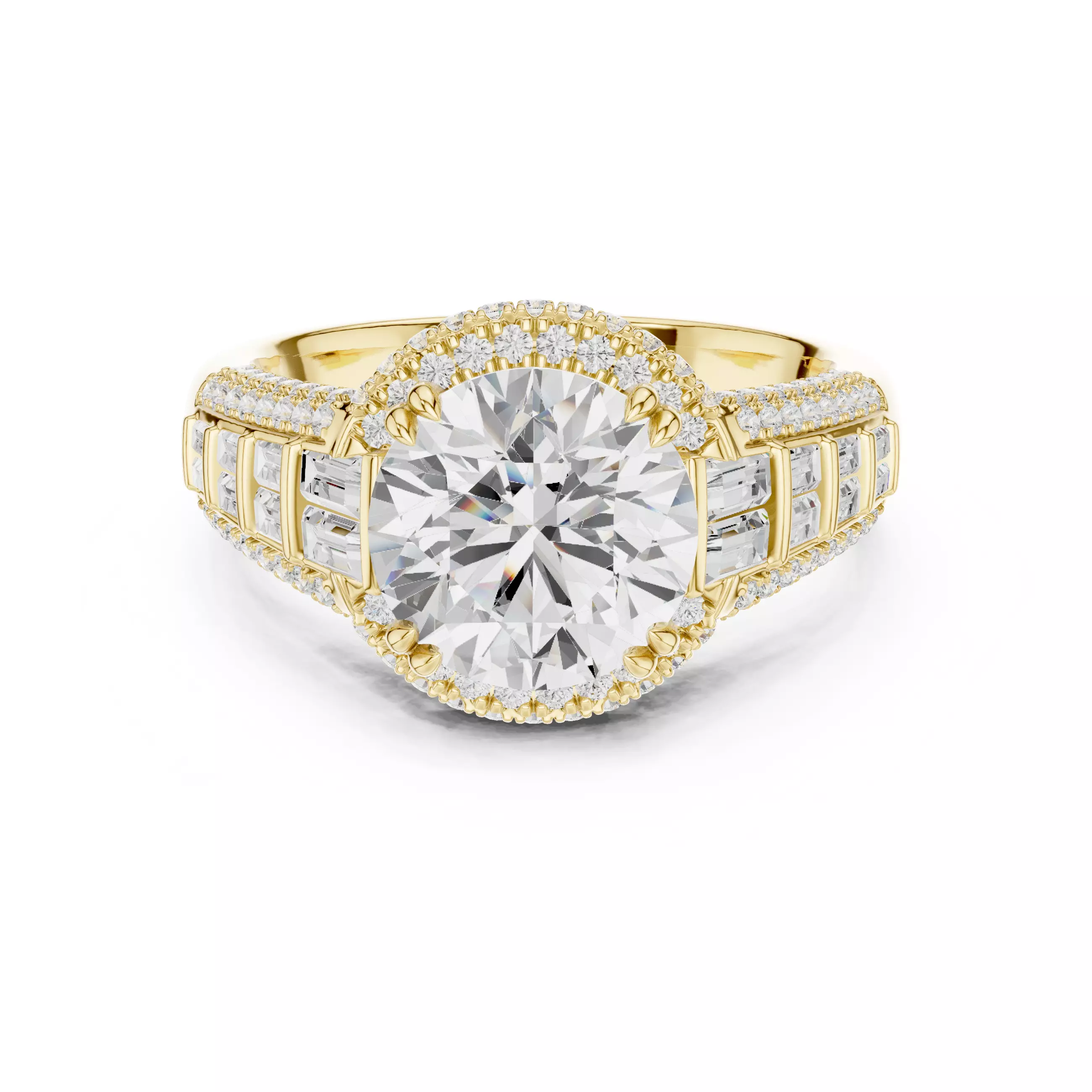 Round and Baguette Cut Diamond Wedding Ring 3DM STL Video 3D print model_1