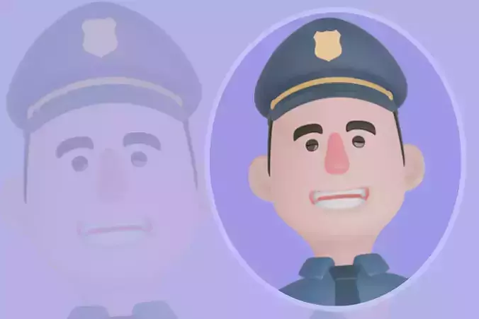 Stylized 3D Male Police Character - Cartoon Officer Jumping