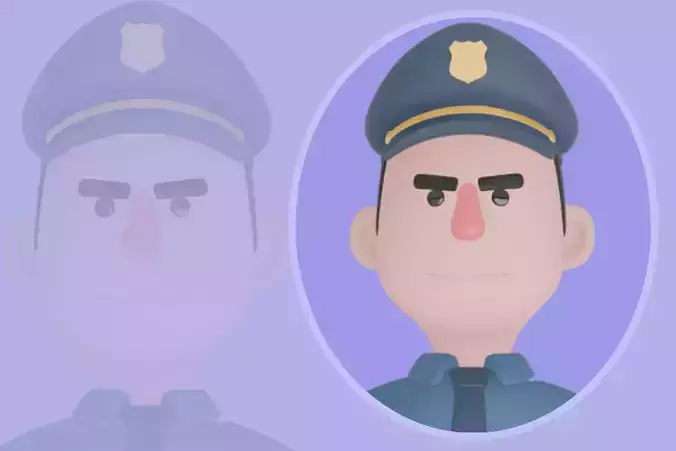 Stylized 3D Male Police Character - Cartoon Officer with Baton