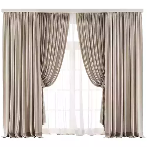 Cream Linen Double Layer Curtains 86