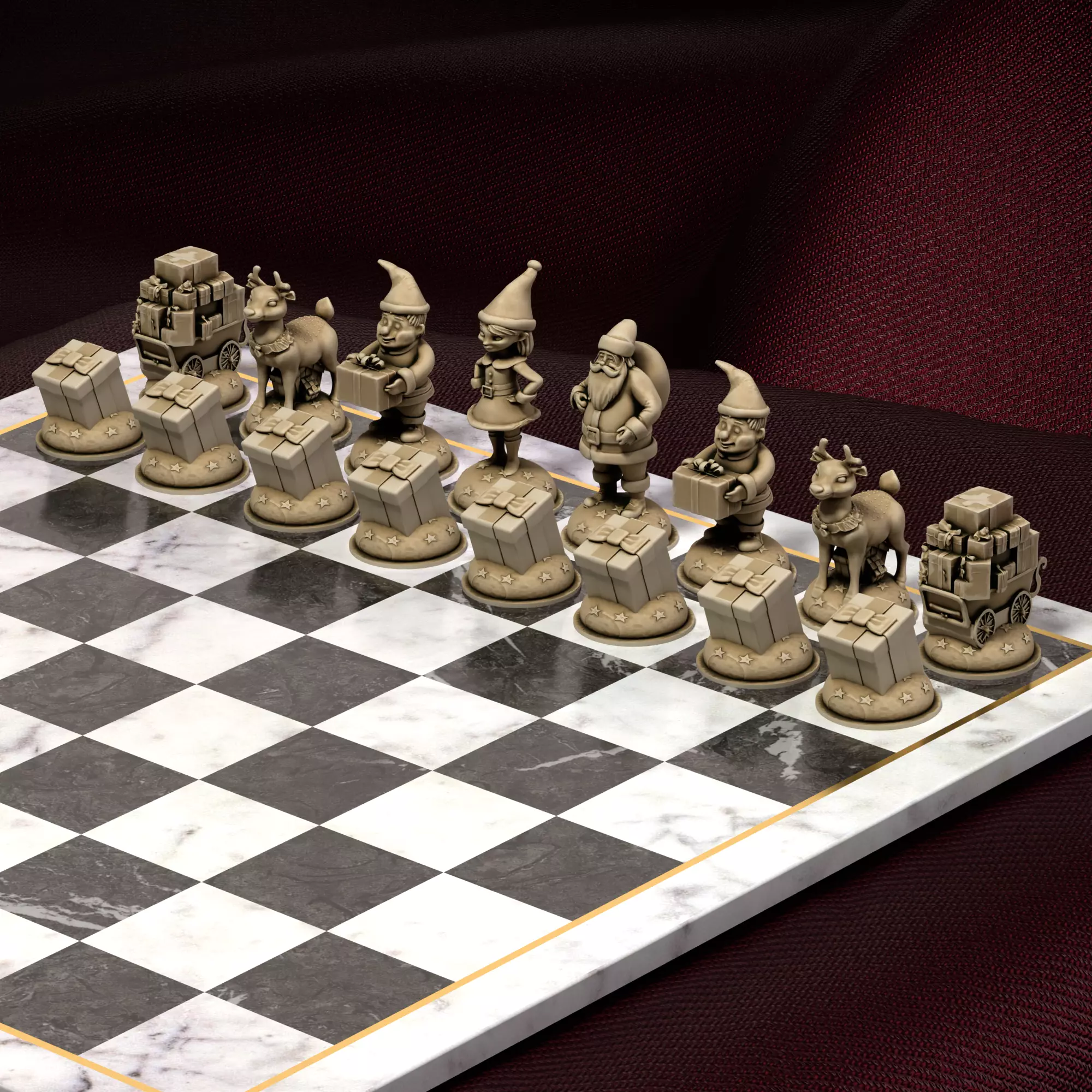 Christmas Chess Set Santa Reindeer Elves Gifts 3D print model_0