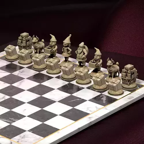 Christmas Chess Set Santa Reindeer Elves Gifts 3D print model Christmas Chess Set Santa Reindeer Elves Gifts 3D print model