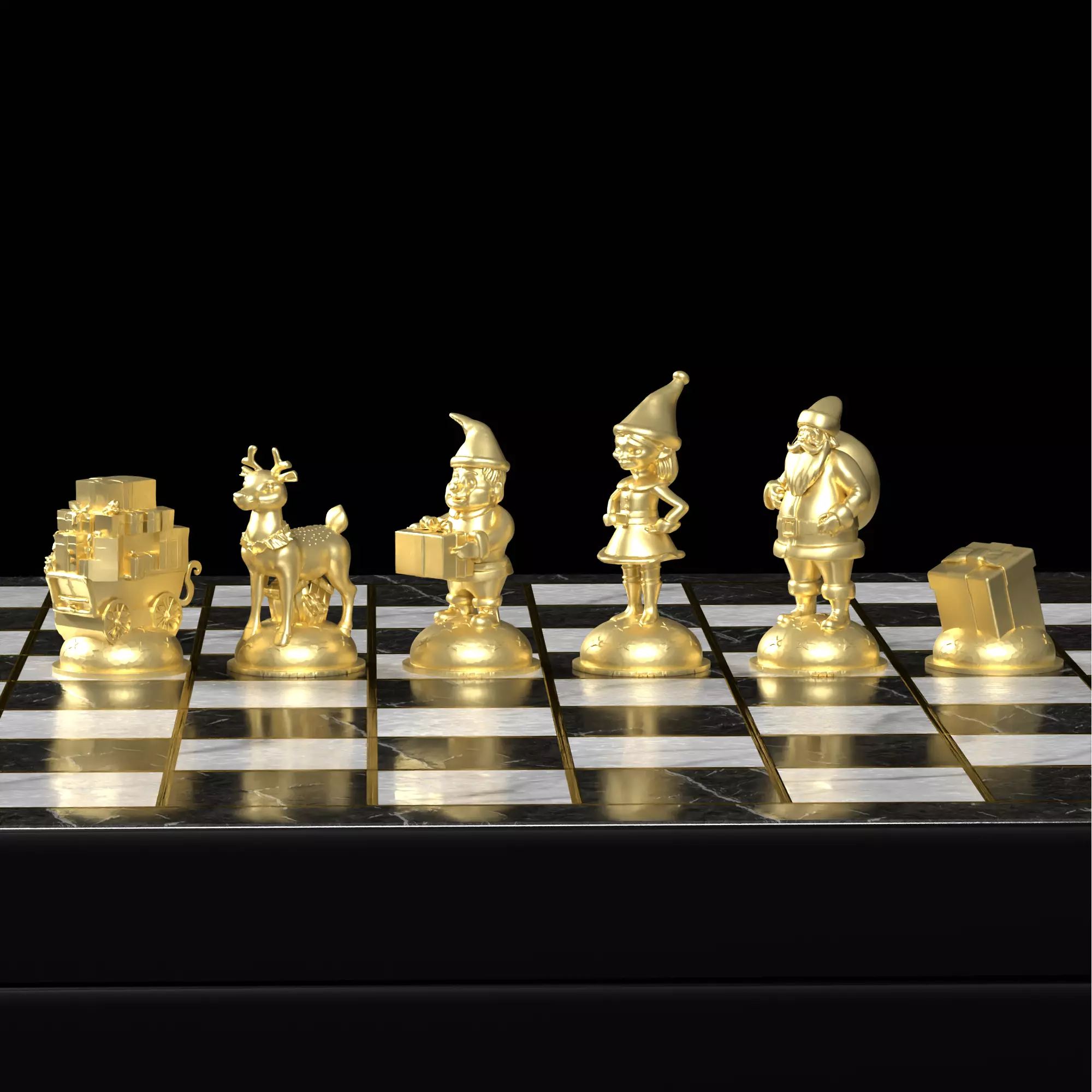Christmas Chess Set Santa Reindeer Elves Gifts 3D print model_11