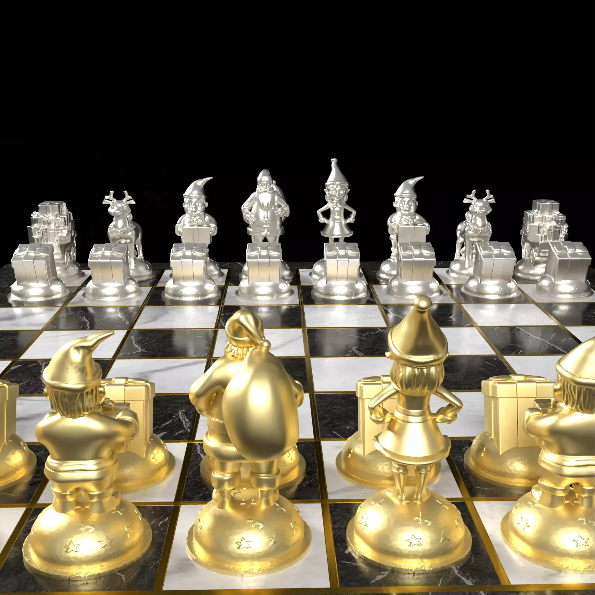Christmas Chess Set Santa Reindeer Elves Gifts 3D print model_19