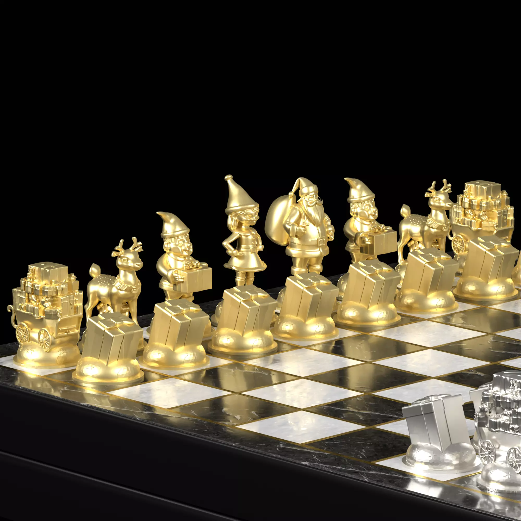 Christmas Chess Set Santa Reindeer Elves Gifts 3D print model_7