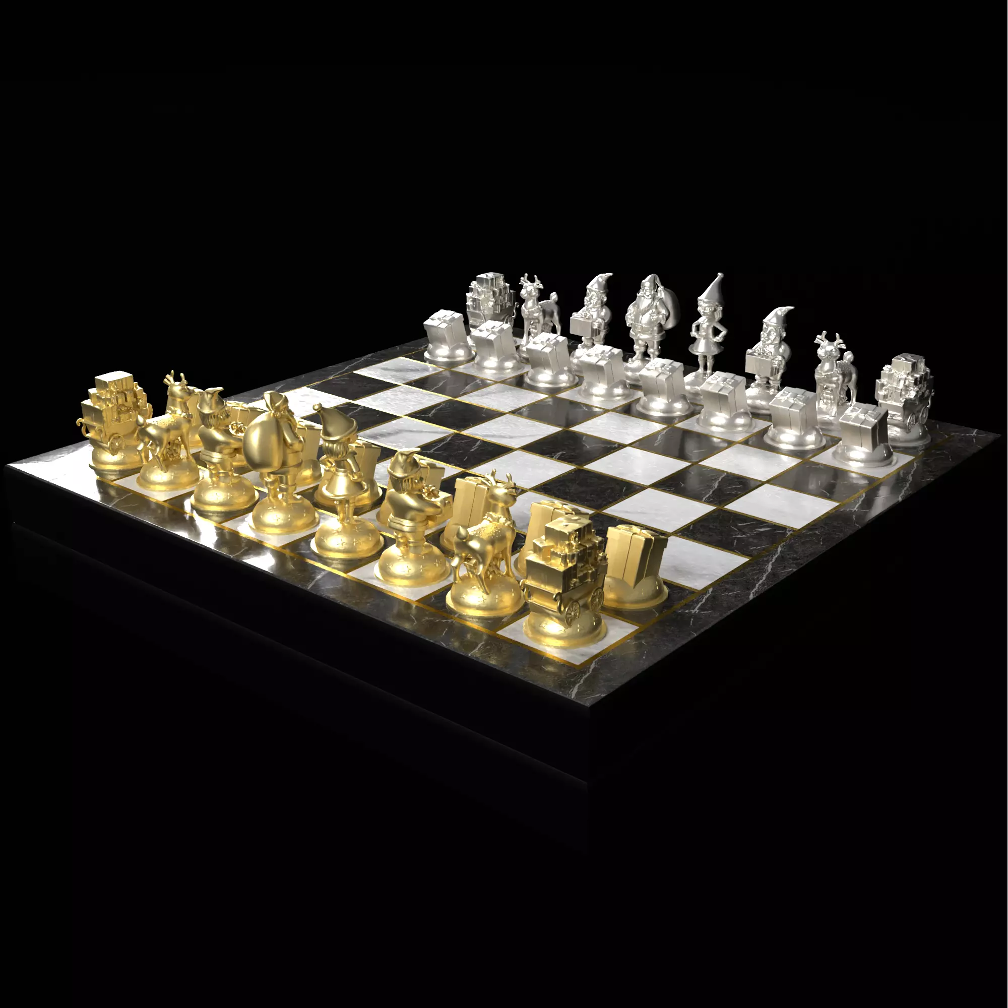 Christmas Chess Set Santa Reindeer Elves Gifts 3D print model_2