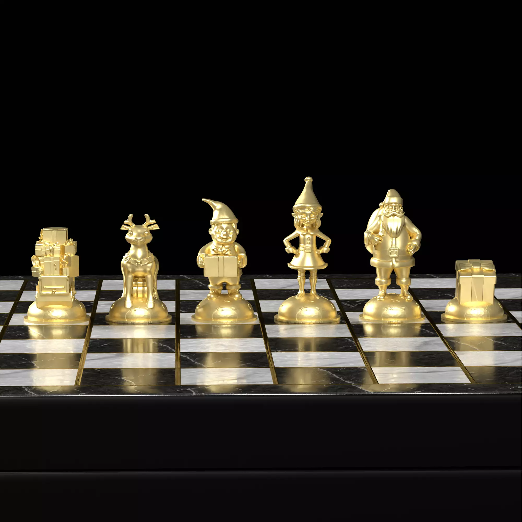Festive Christmas Chess Set Santa Elves Reindeer 3D print model_10
