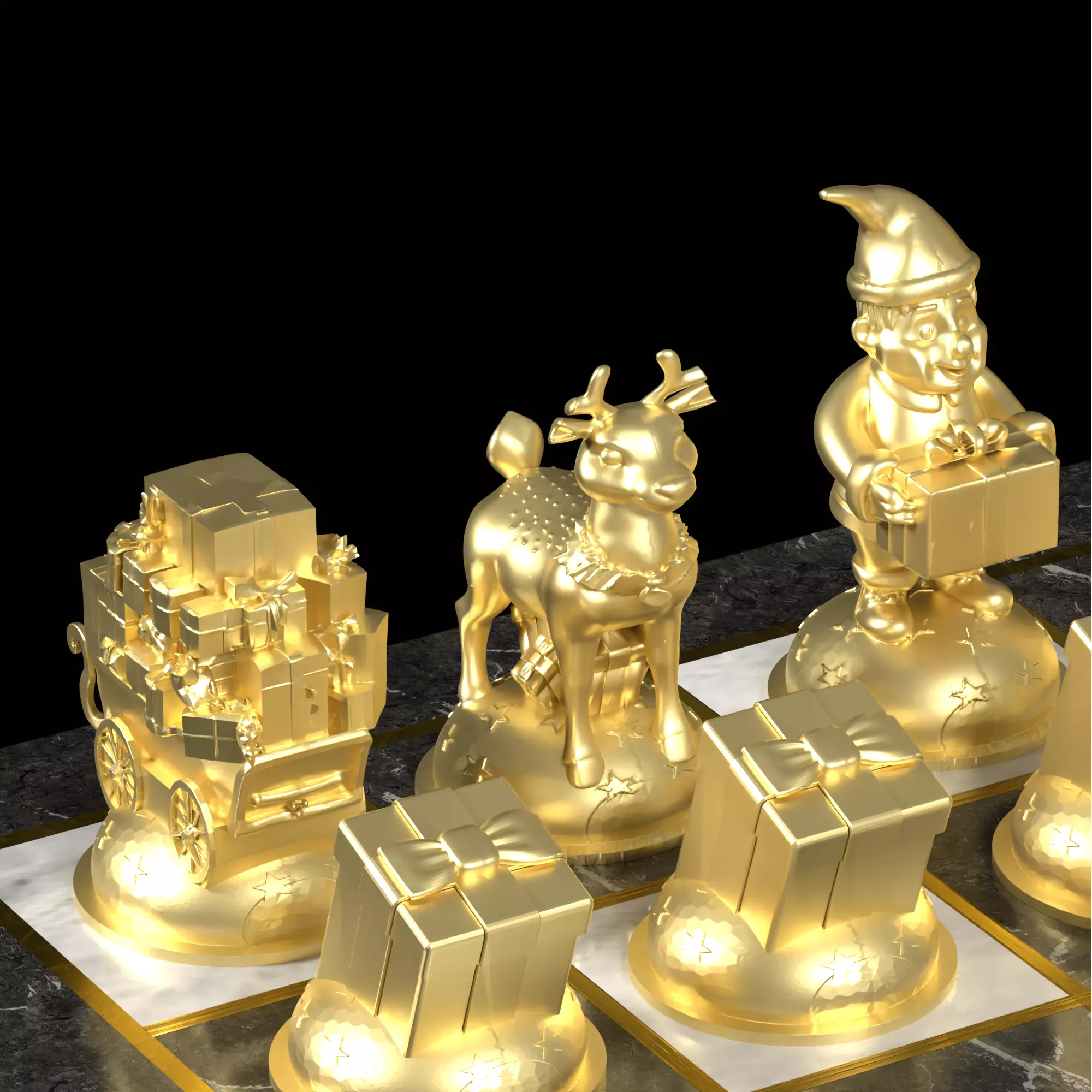 Festive Christmas Chess Set Santa Elves Reindeer 3D print model_8