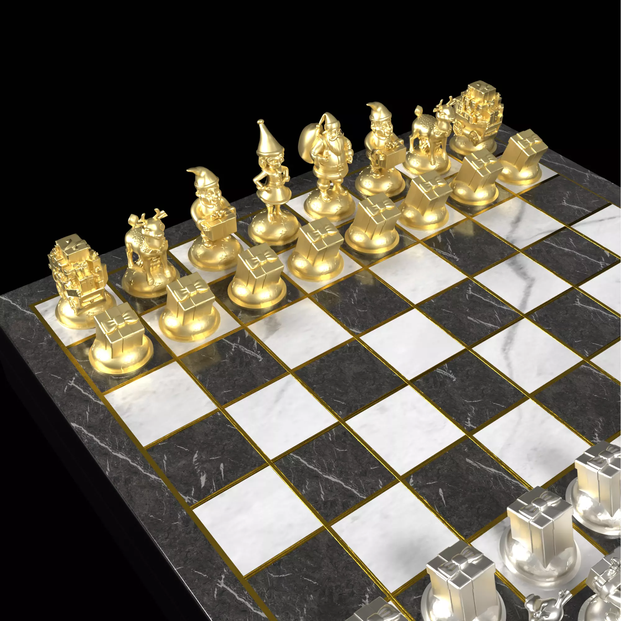 Festive Christmas Chess Set Santa Elves Reindeer 3D print model_21