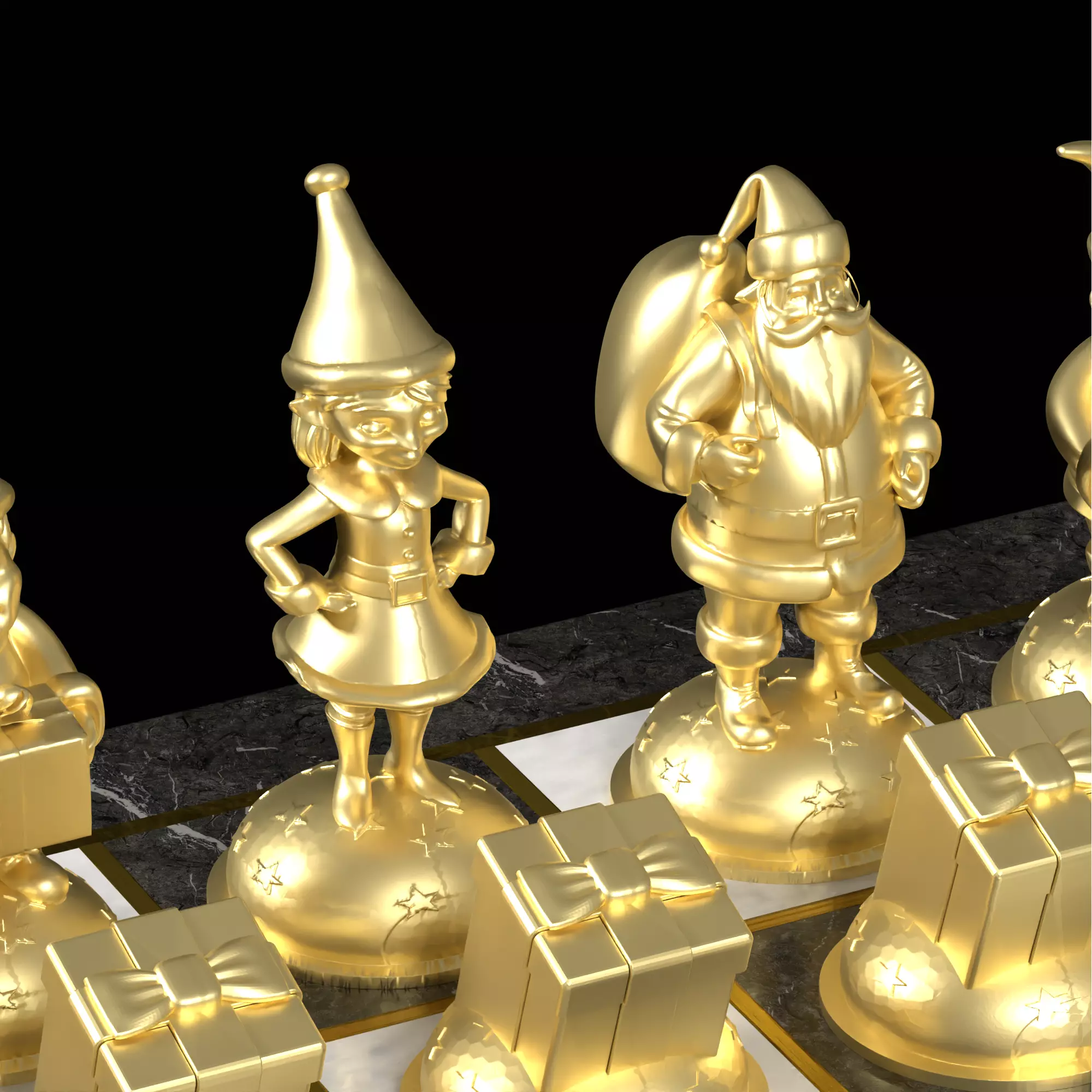 Festive Christmas Chess Set Santa Elves Reindeer 3D print model_24