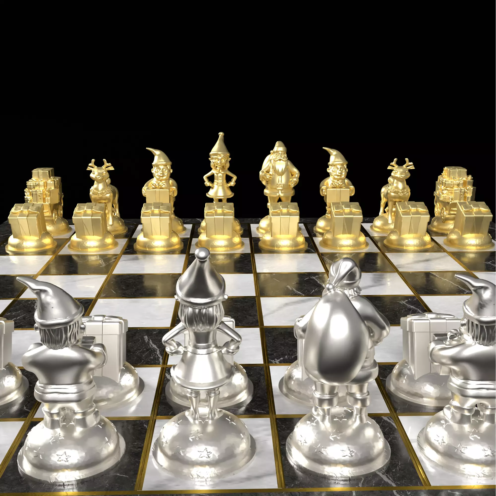 Festive Christmas Chess Set Santa Elves Reindeer 3D print model_19