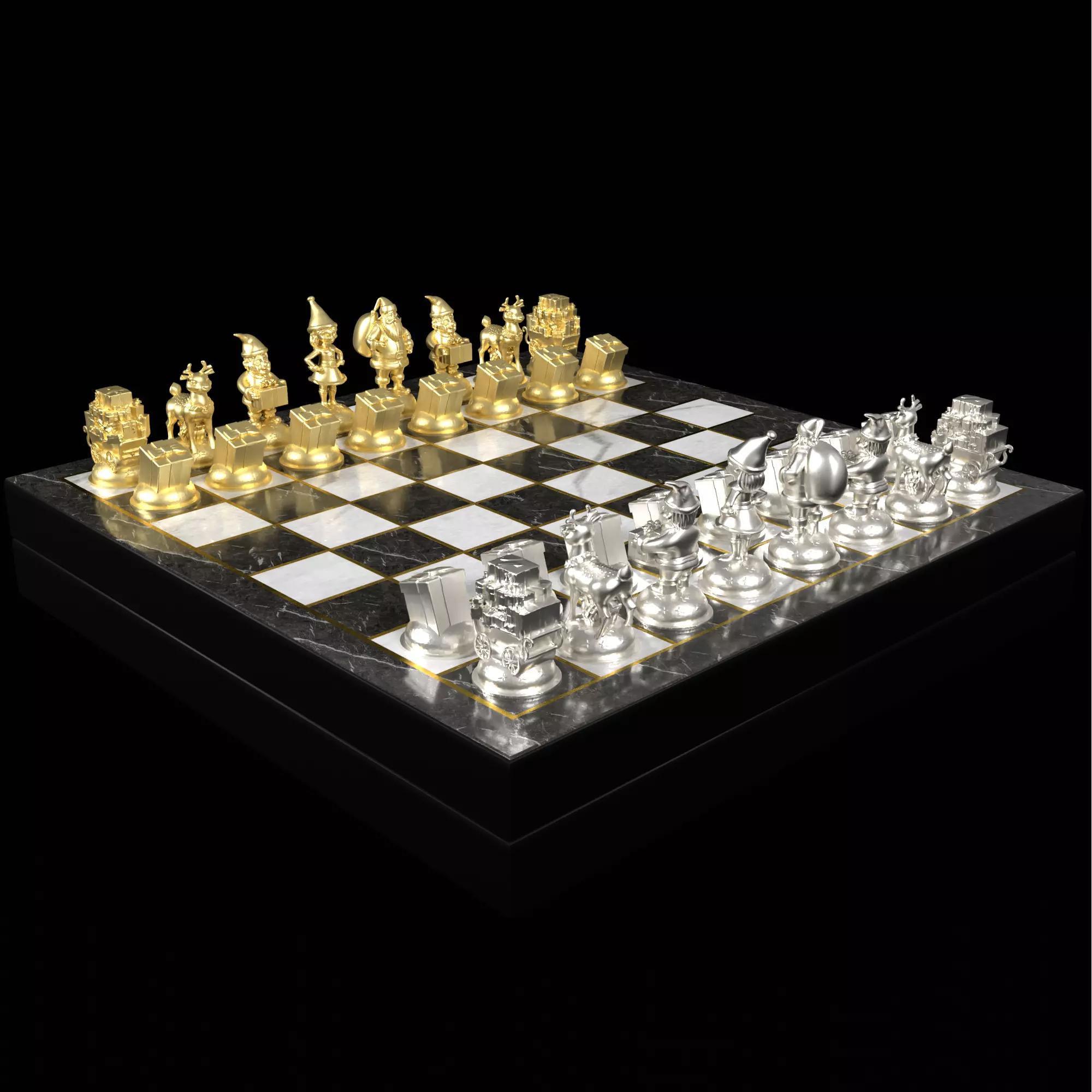 Festive Christmas Chess Set Santa Elves Reindeer 3D print model_1