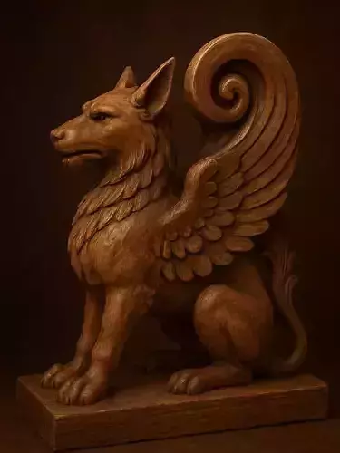 Majestic wooden wolf guardian statue high-quality 3d model
