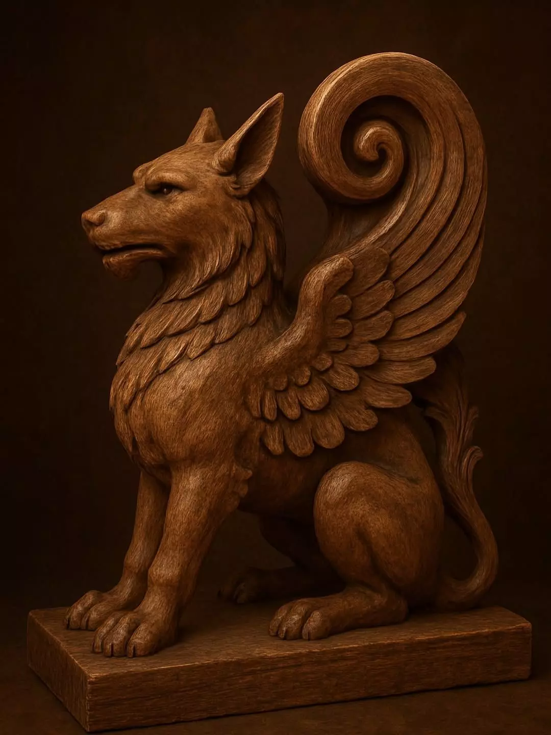 Majestic wooden wolf guardian statue high-quality 3d model 3D print model_0
