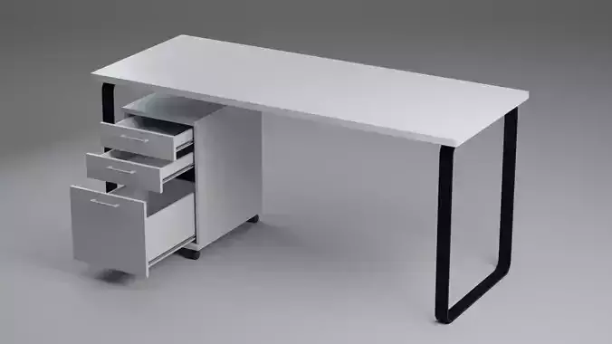 Modern Generic Office Desk with Movable Drawer Cabinet  3D model
