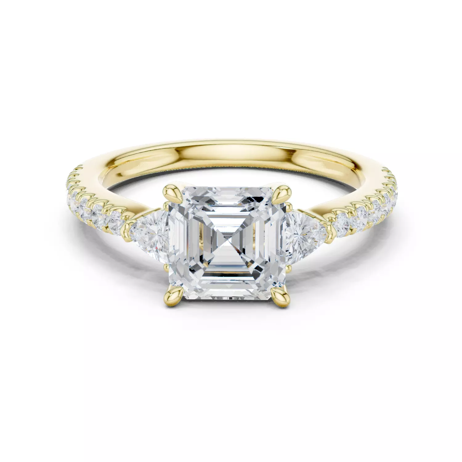 Asscher and Trillion Cut Diamond Round Pave Ring 3DM STL Video 3D print model_13