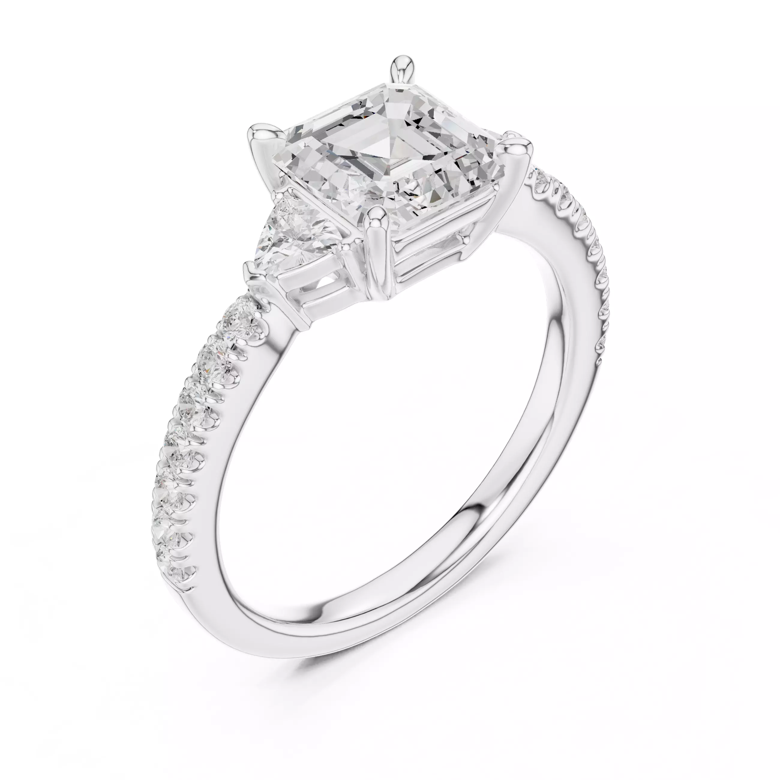 Asscher and Trillion Cut Diamond Round Pave Ring 3DM STL Video 3D print model_10