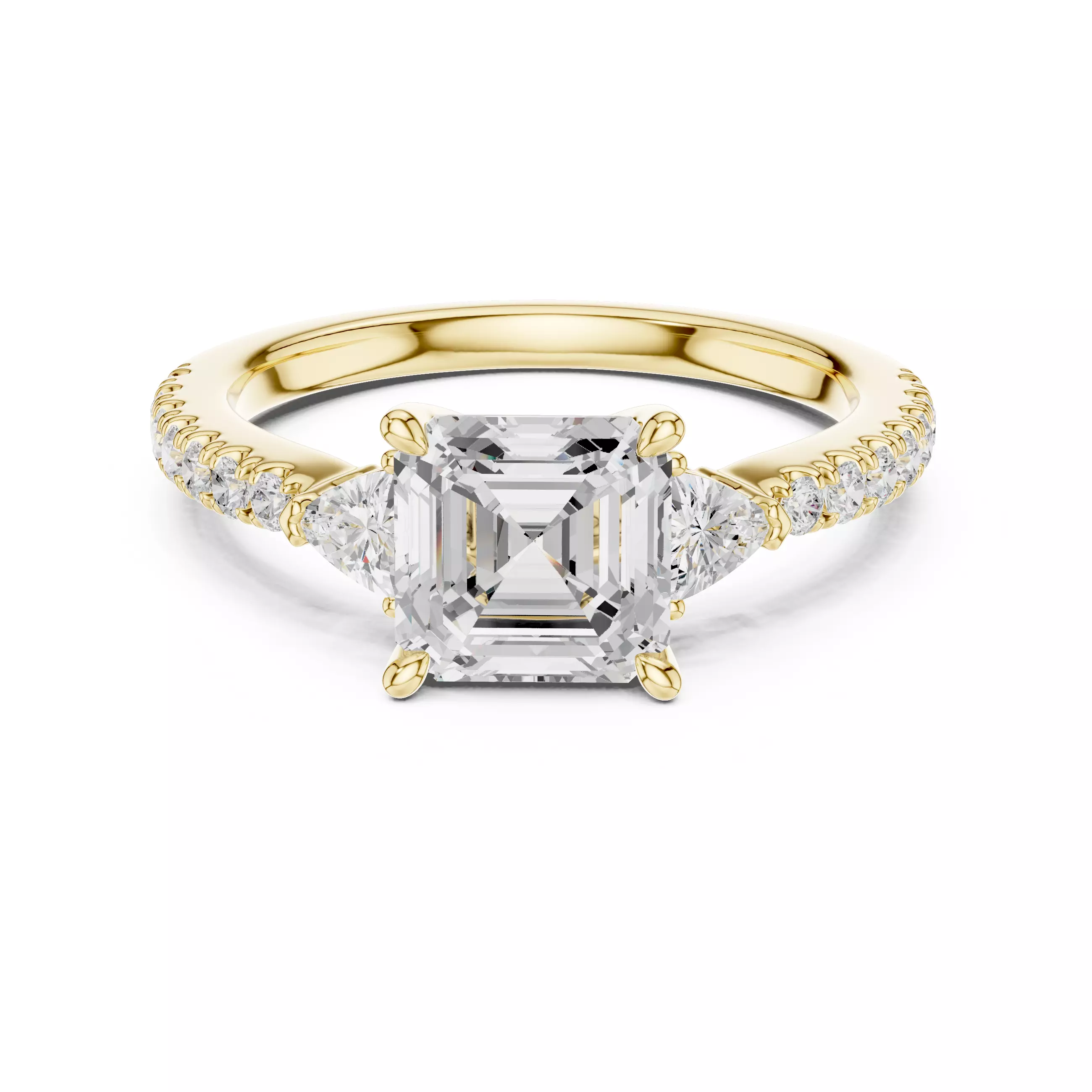 Asscher and Trillion Cut Diamond Round Pave Ring 3DM STL Video 3D print model_2