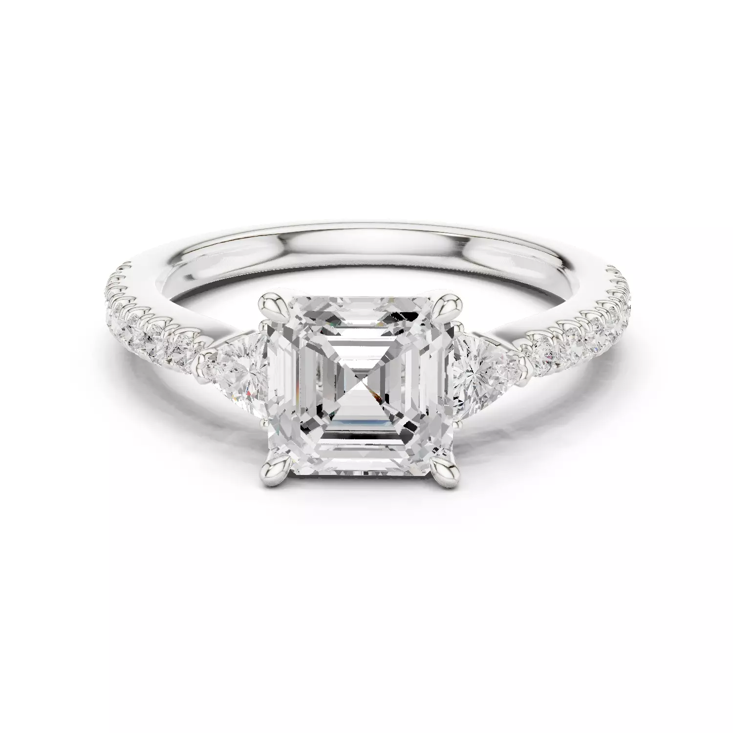 Asscher and Trillion Cut Diamond Round Pave Ring 3DM STL Video 3D print model_14