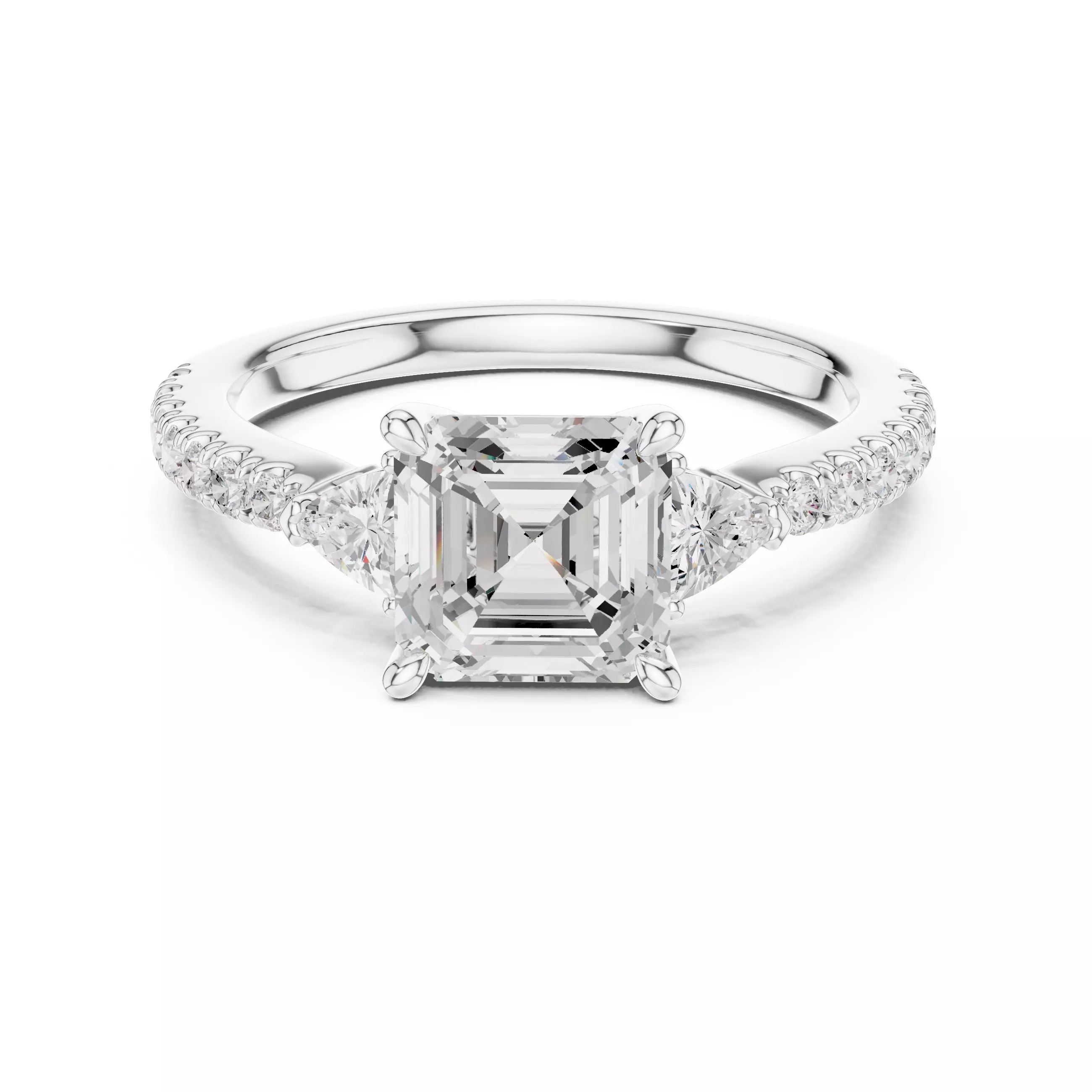 Asscher and Trillion Cut Diamond Round Pave Ring 3DM STL Video 3D print model_1