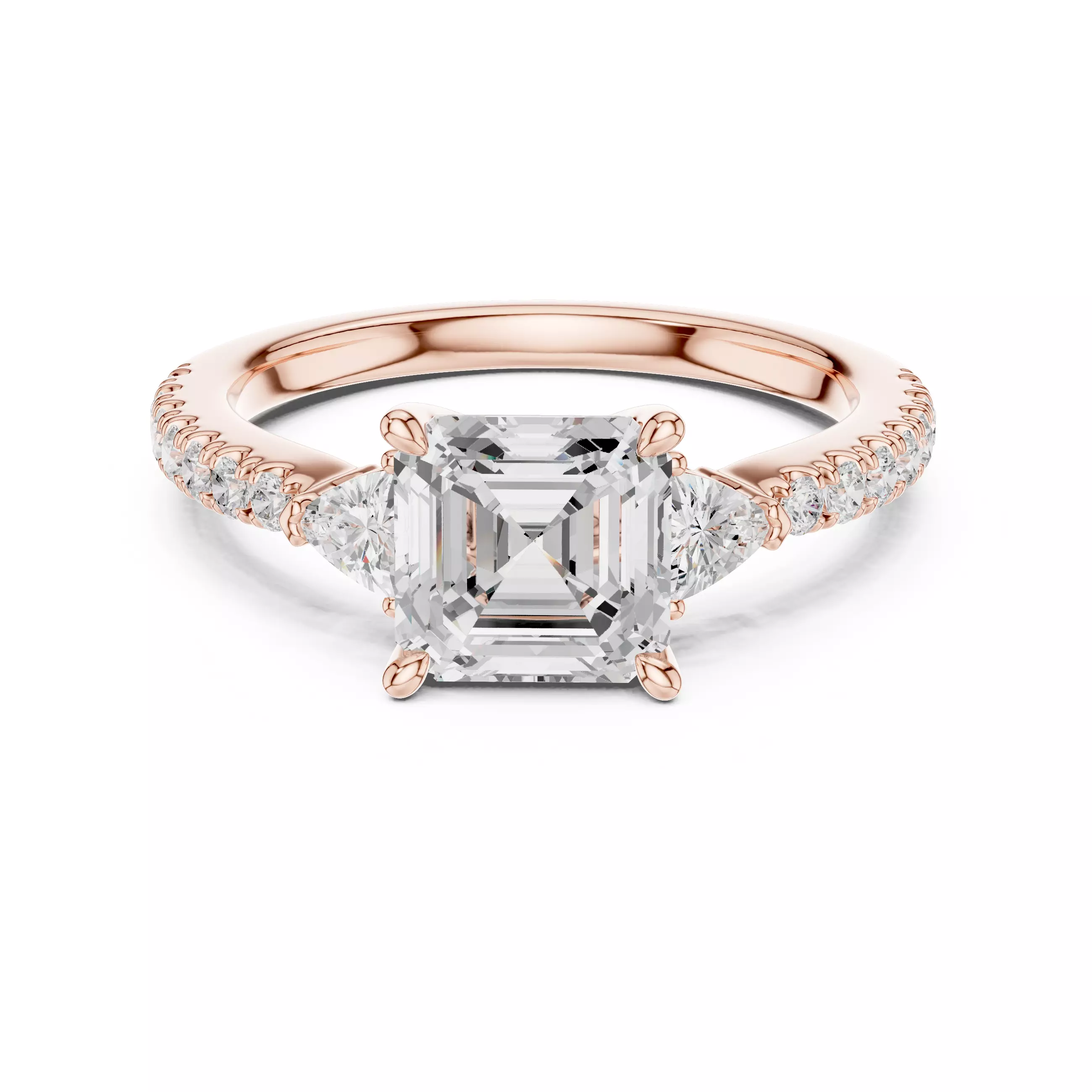 Asscher and Trillion Cut Diamond Round Pave Ring 3DM STL Video 3D print model_0