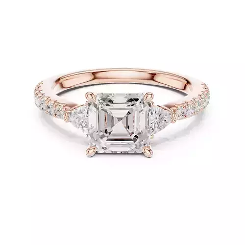 Asscher and Trillion Cut Diamond Round Pave Ring 3DM STL Video 3D print model