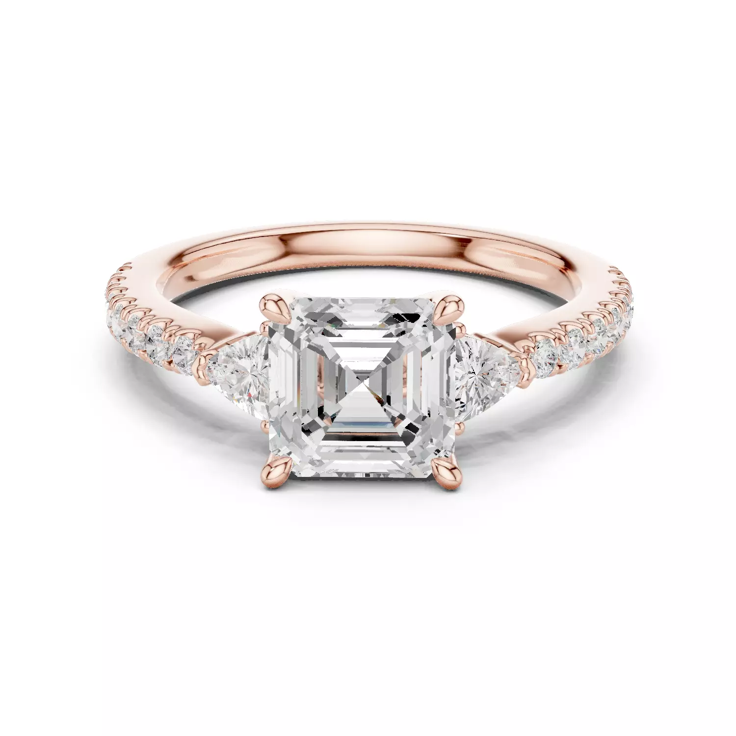 Asscher and Trillion Cut Diamond Round Pave Ring 3DM STL Video 3D print model_12