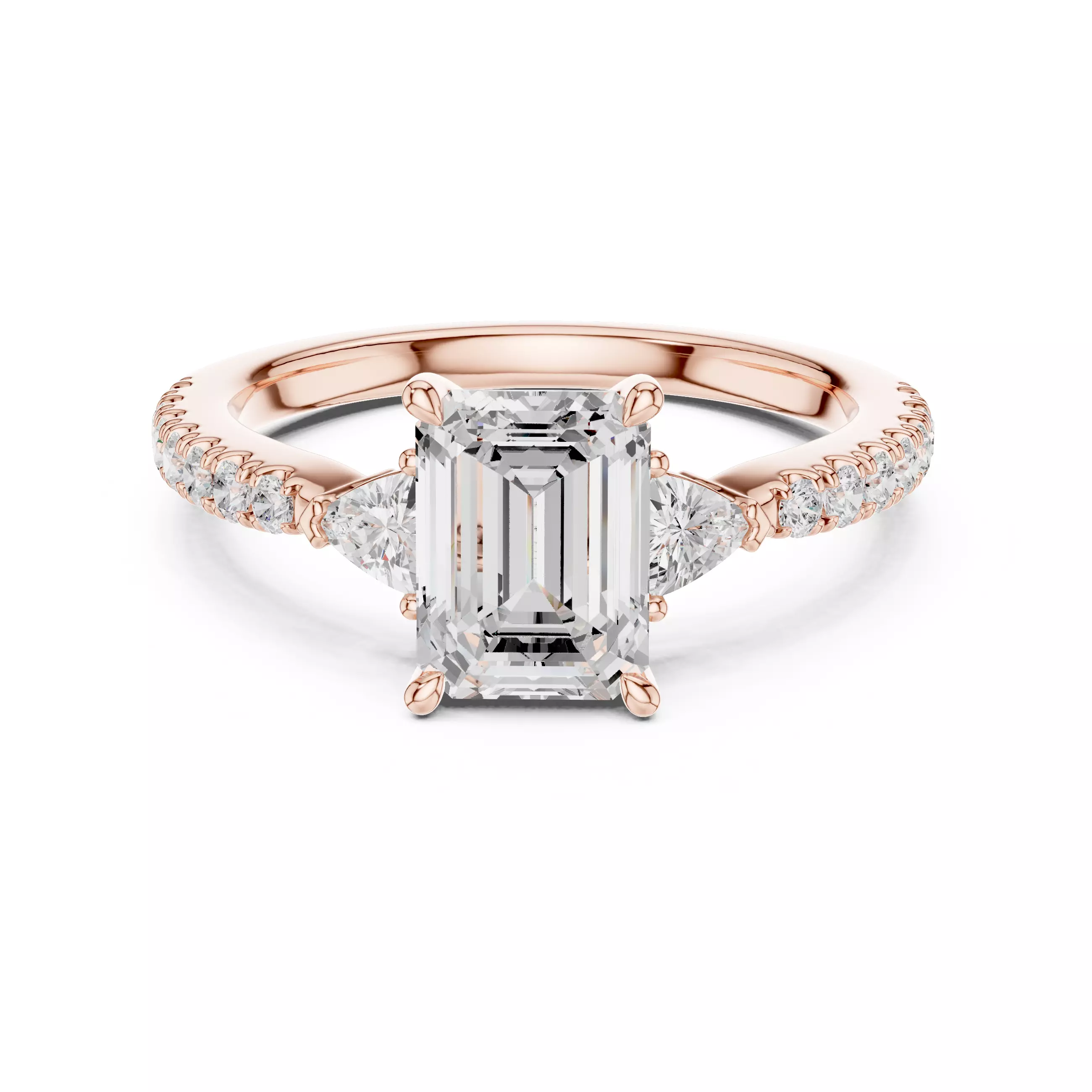 Emerald and Trillion Diamond Round Cut Pave Ring 3DM STL Video 3D print model_0