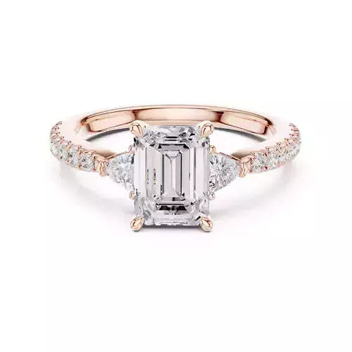 Emerald and Trillion Diamond Round Cut Pave Ring 3DM STL Video 3D print model