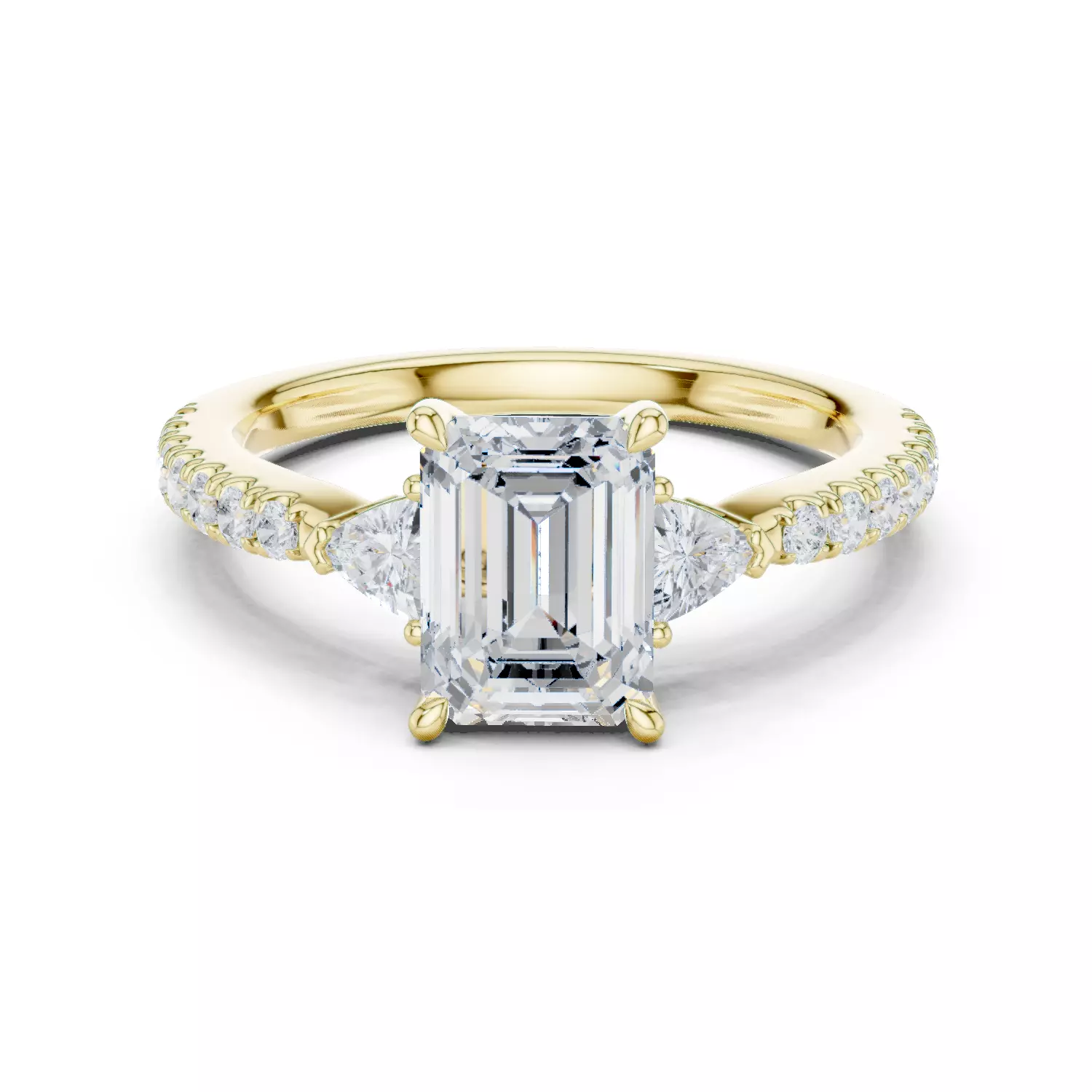 Emerald and Trillion Diamond Round Cut Pave Ring 3DM STL Video 3D print model_13