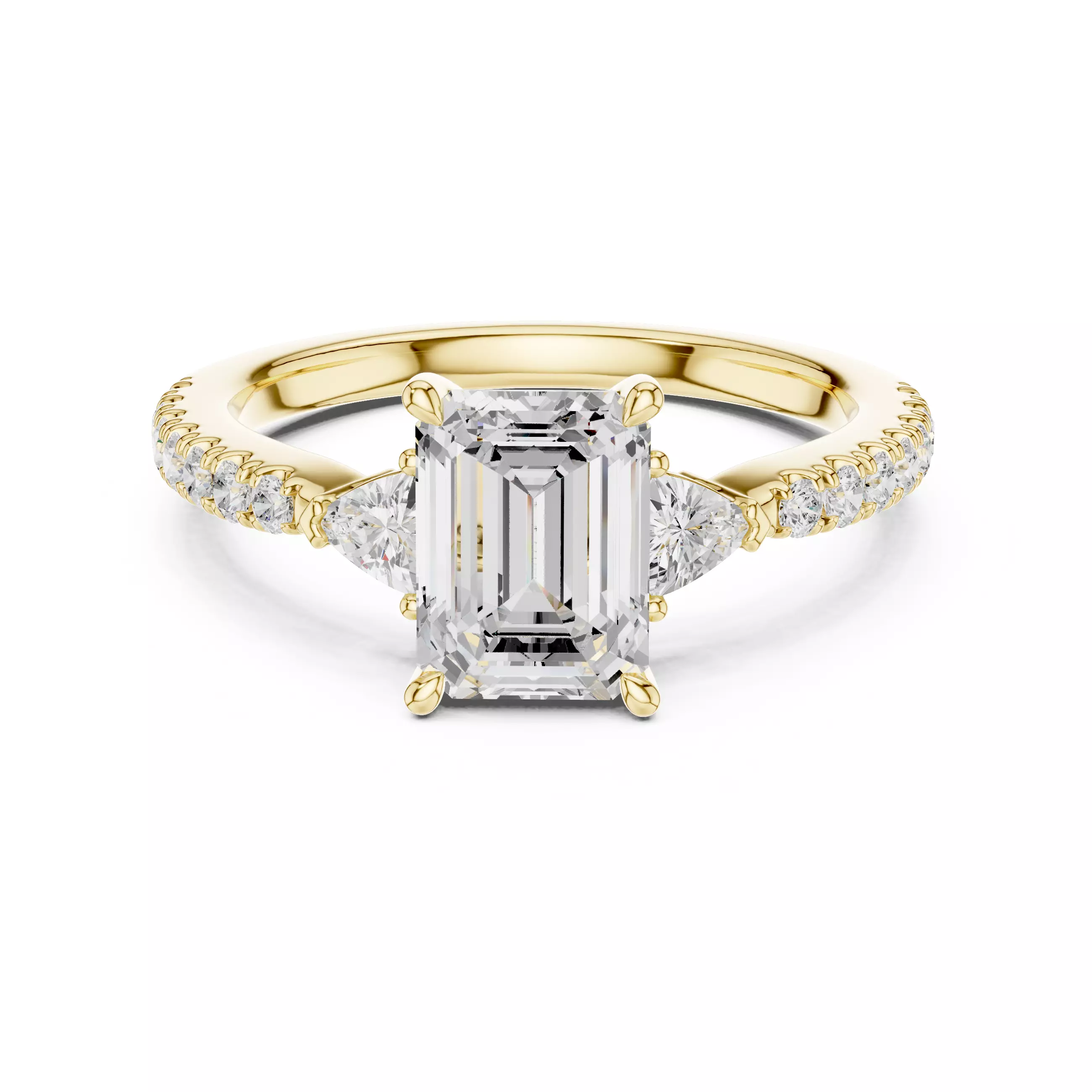 Emerald and Trillion Diamond Round Cut Pave Ring 3DM STL Video 3D print model_1