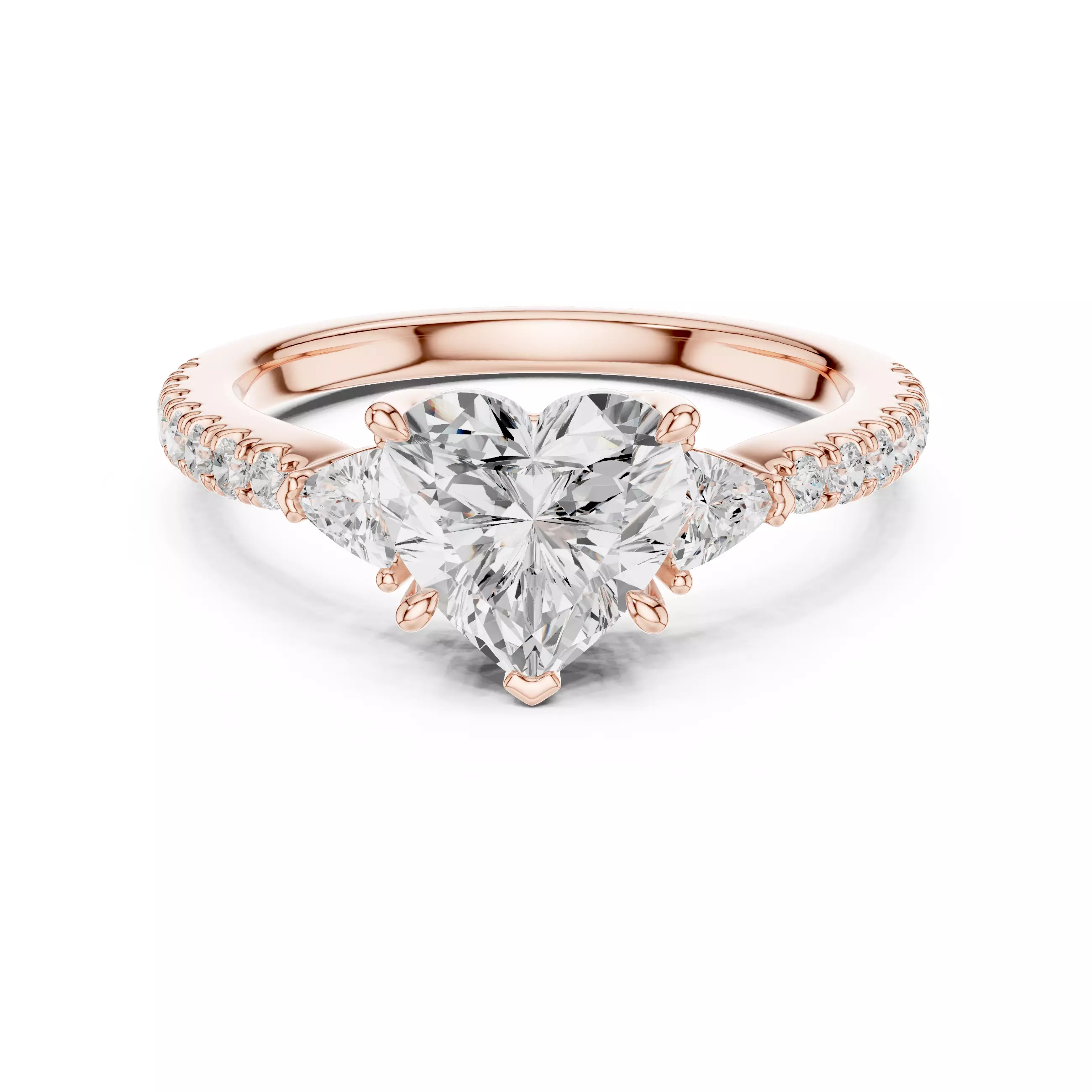 Heart and Trillion Diamond Round Cut Pave Band Ring 3DM STLVideo 3D print model_0