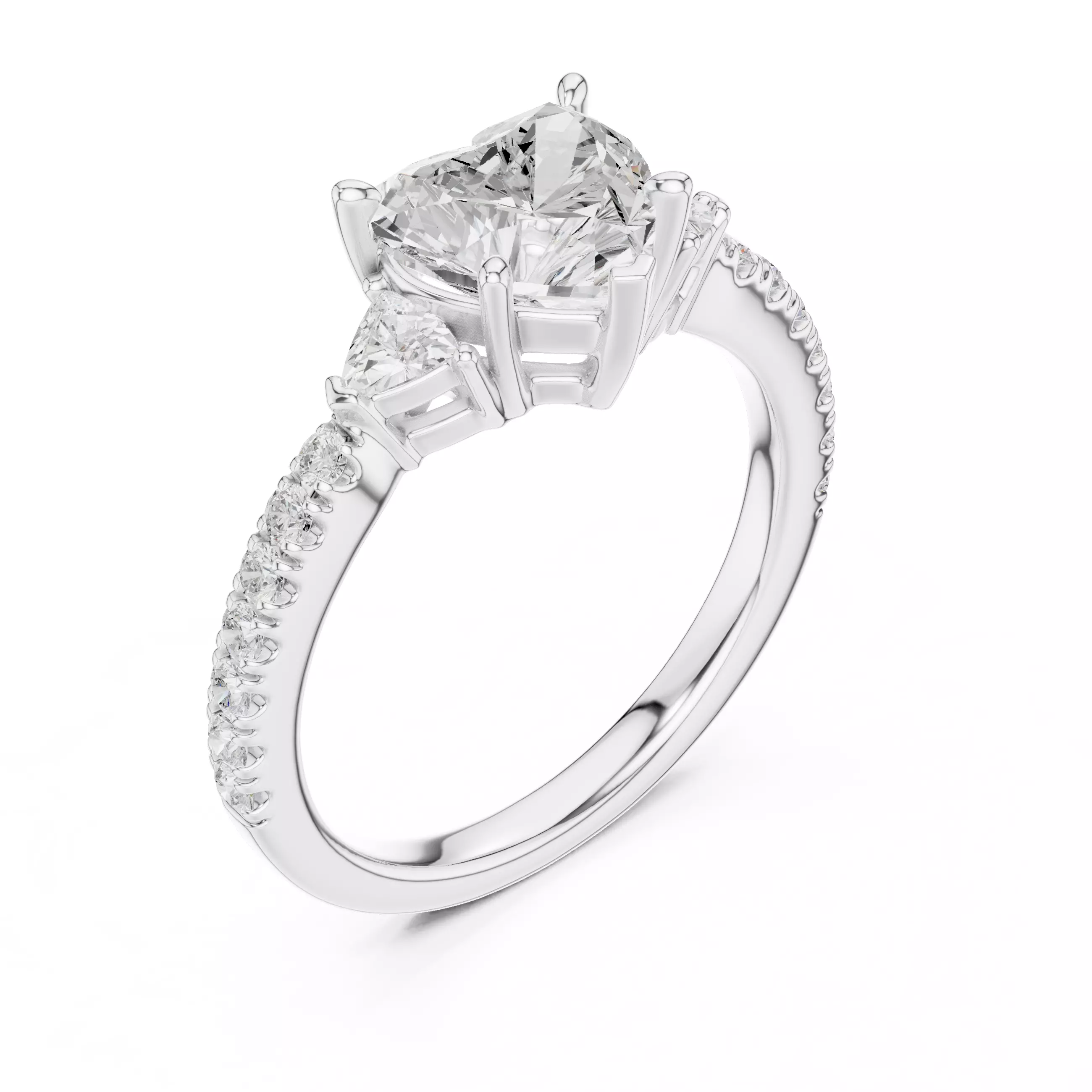 Heart and Trillion Diamond Round Cut Pave Band Ring 3DM STLVideo 3D print model_10