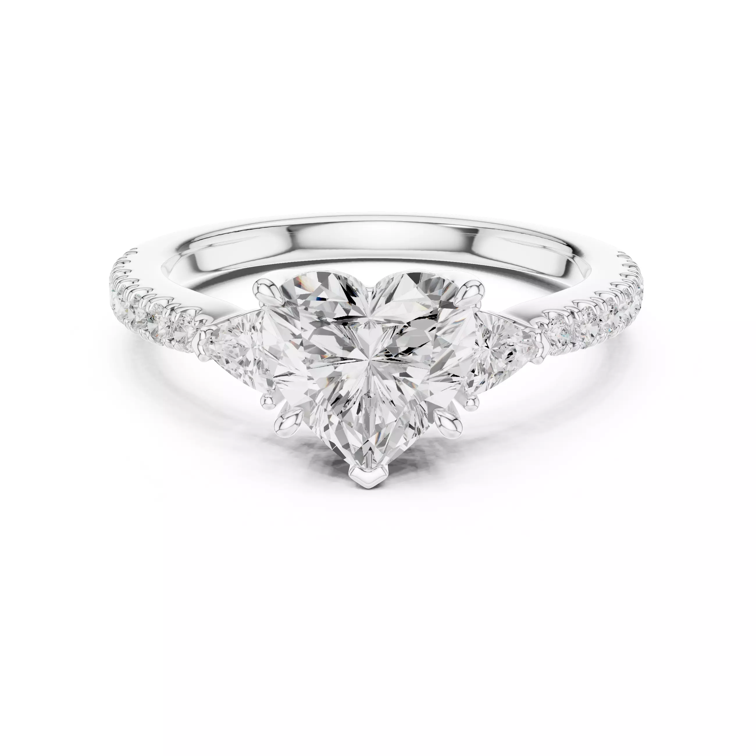 Heart and Trillion Diamond Round Cut Pave Band Ring 3DM STLVideo 3D print model_2