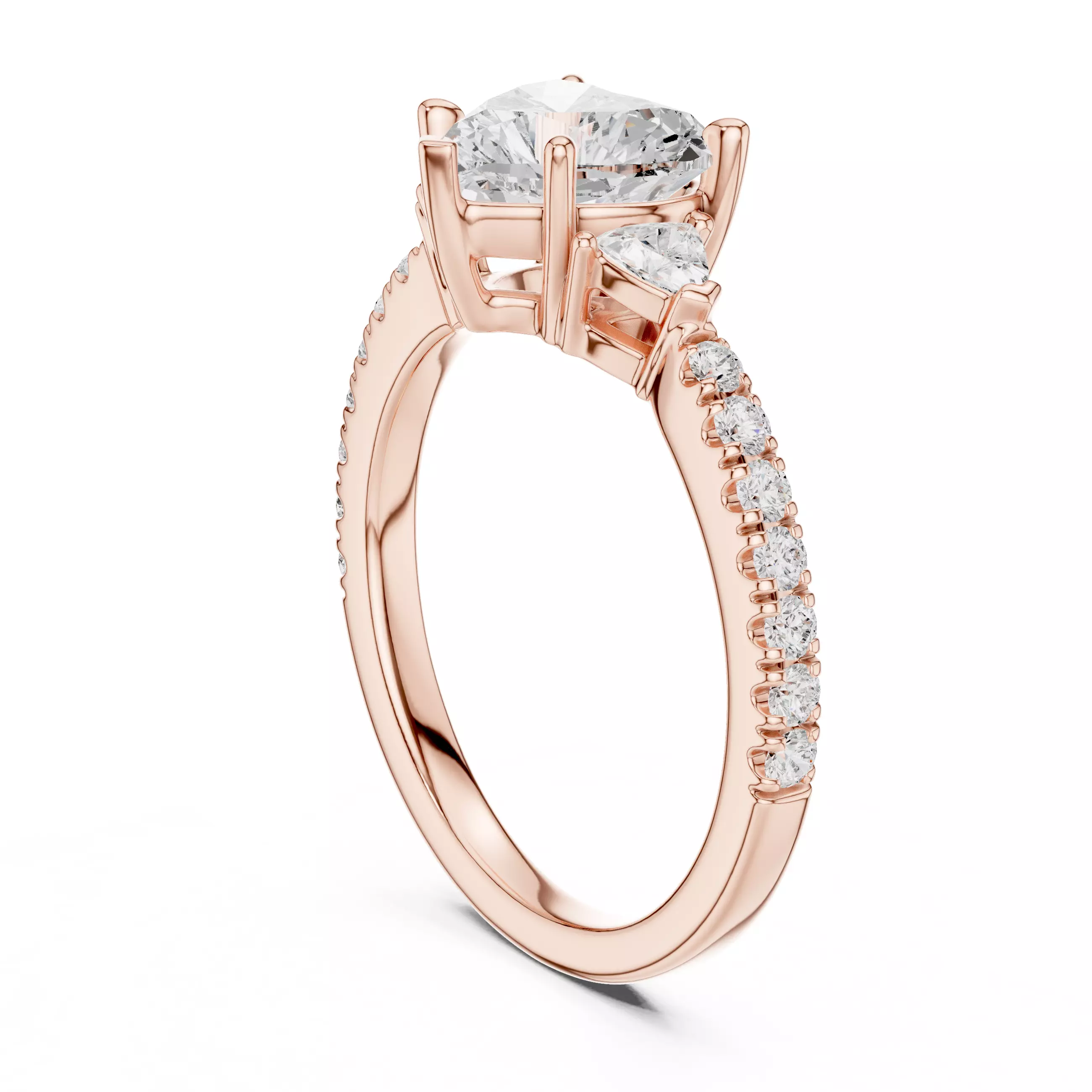 Heart and Trillion Diamond Round Cut Pave Band Ring 3DM STLVideo 3D print model_3