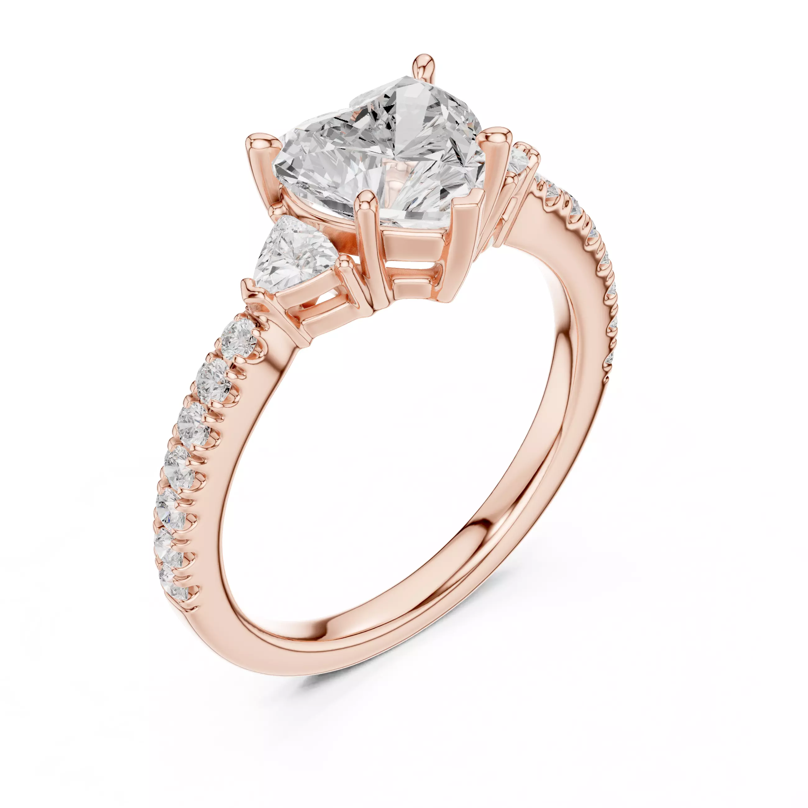 Heart and Trillion Diamond Round Cut Pave Band Ring 3DM STLVideo 3D print model_4