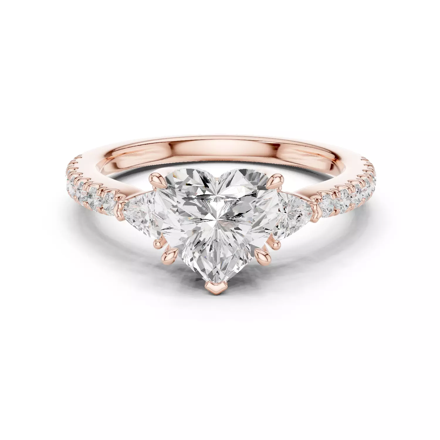 Heart and Trillion Diamond Round Cut Pave Band Ring 3DM STLVideo 3D print model_12