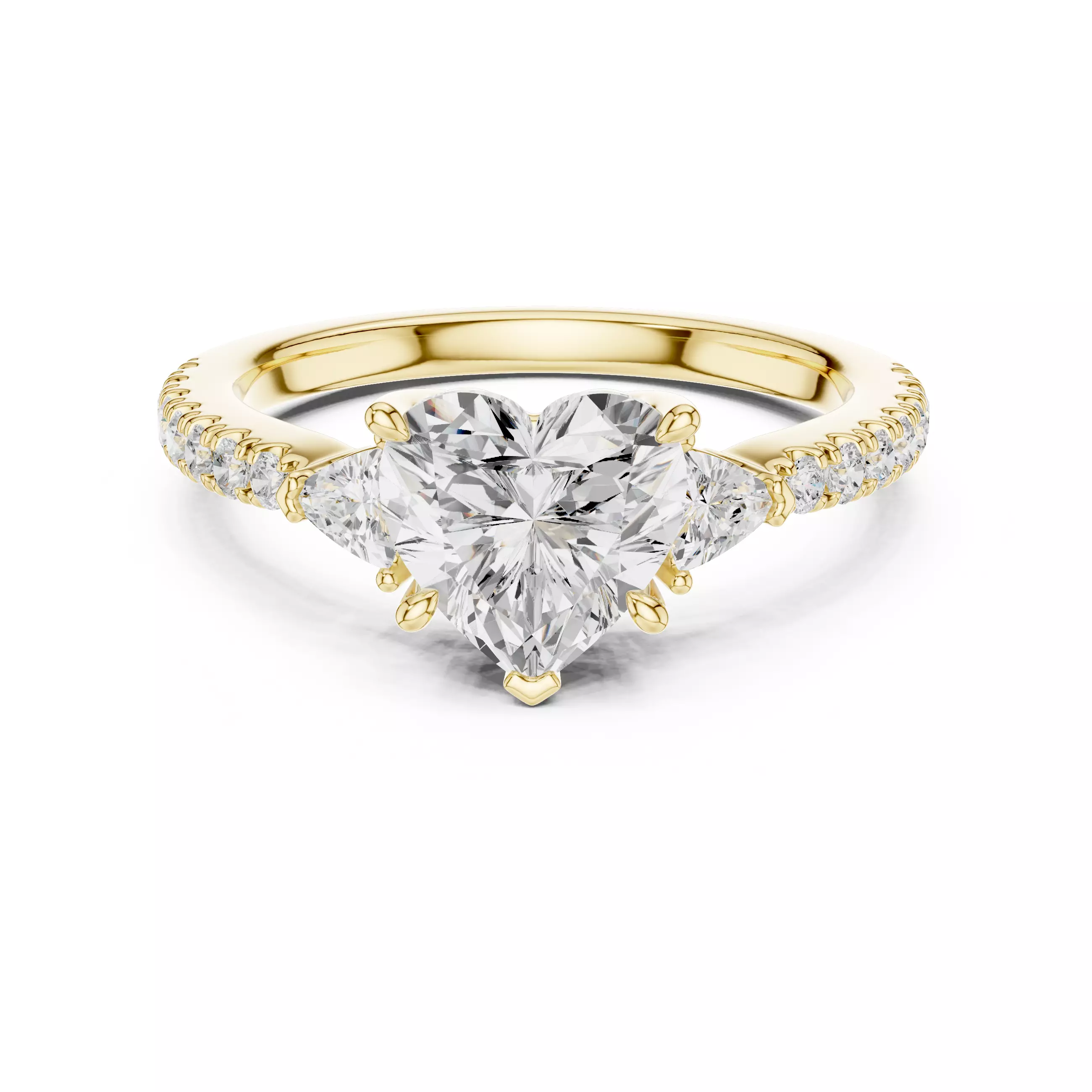 Heart and Trillion Diamond Round Cut Pave Band Ring 3DM STLVideo 3D print model_1