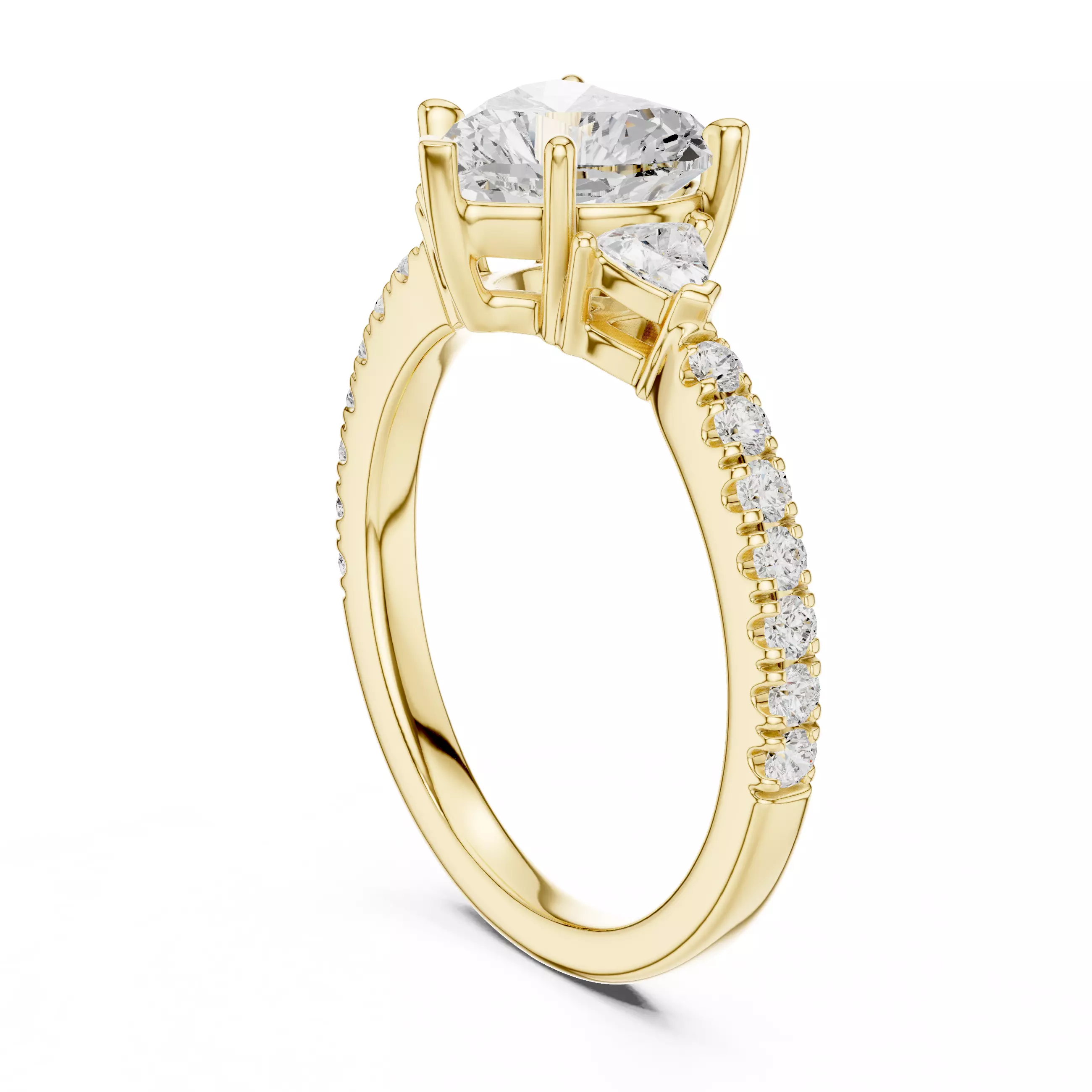 Heart and Trillion Diamond Round Cut Pave Band Ring 3DM STLVideo 3D print model_6