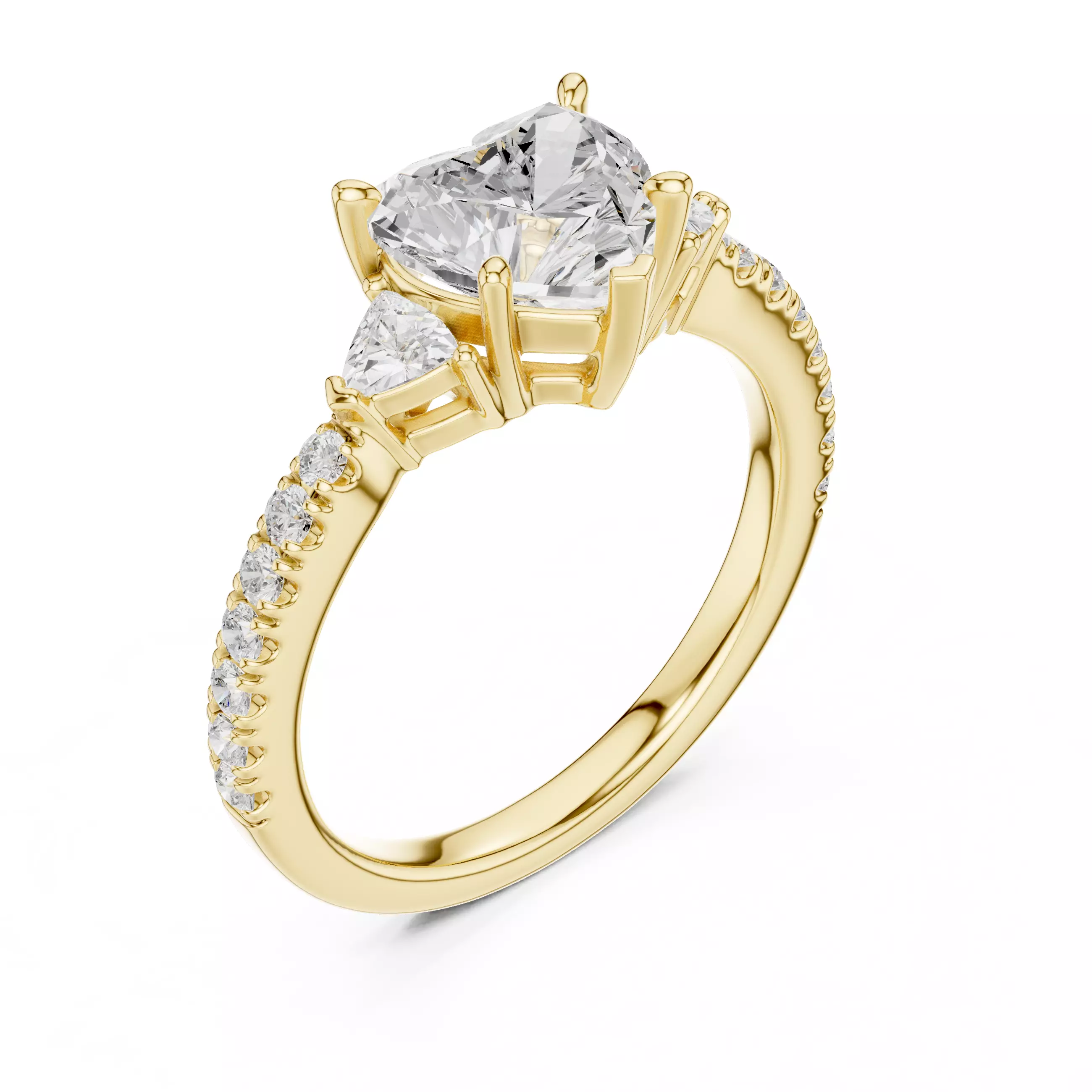 Heart and Trillion Diamond Round Cut Pave Band Ring 3DM STLVideo 3D print model_7