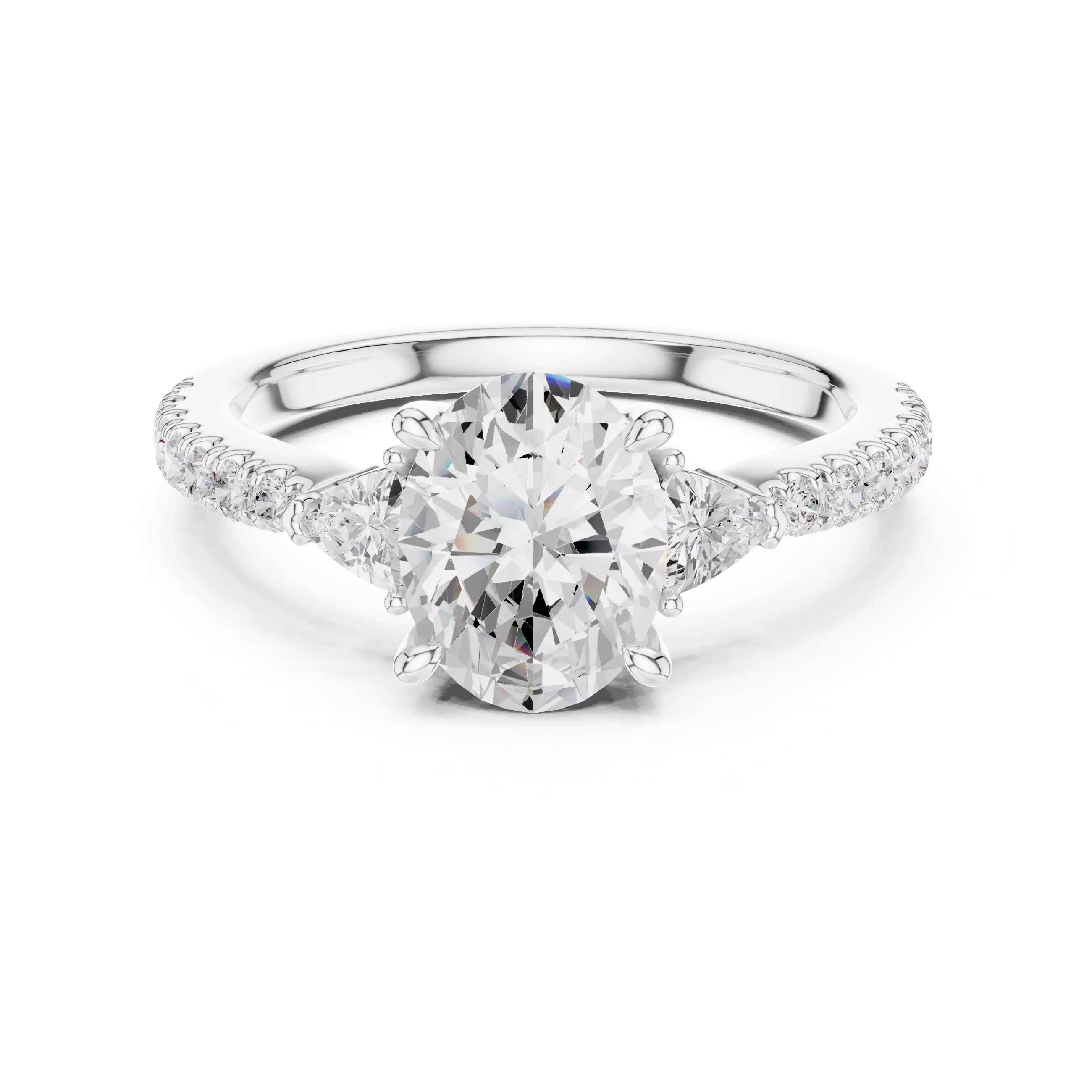 Oval and Trillion Diamond Round Cut Pave Band Ring 3DM STL Video 3D print model_2