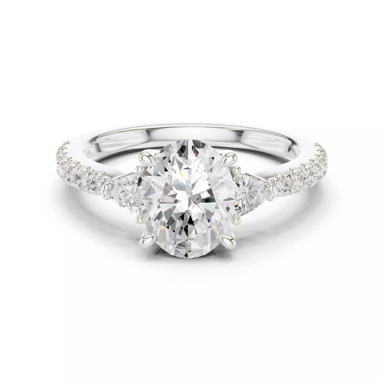 Oval and Trillion Diamond Round Cut Pave Band Ring 3DM STL Video 3D print model_14